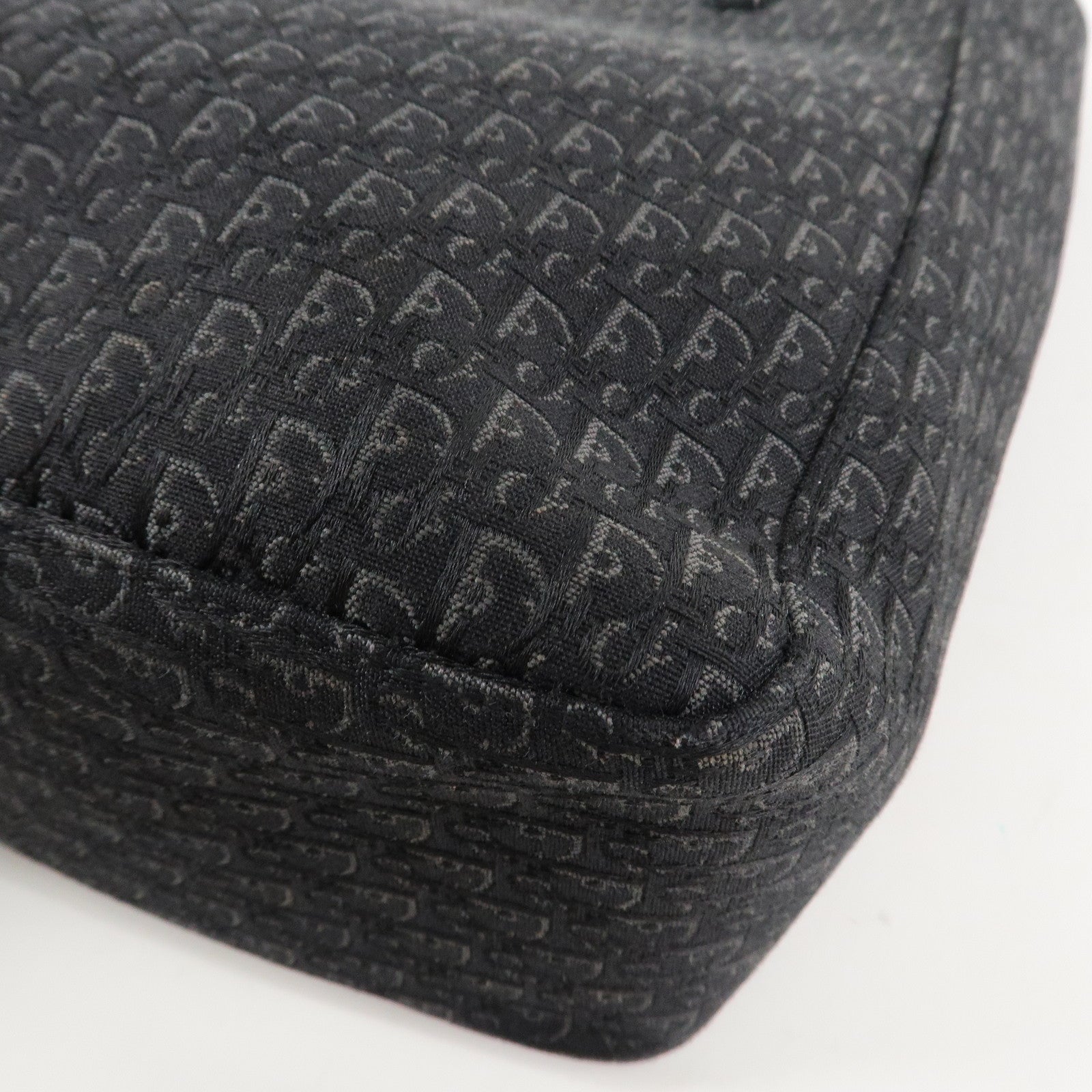 Christian Dior Trotter Leather Canvas Tote Bag Shoulder Bag Black Used