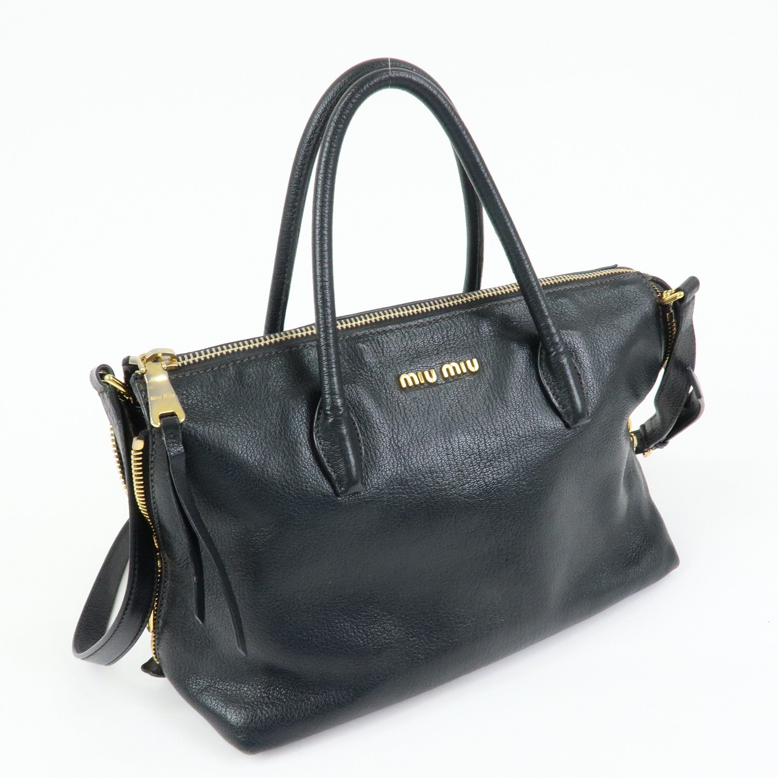 MIU MIU Madras Leather 2WAY Bag Hand Bag Shoulder Bag Black RN1016