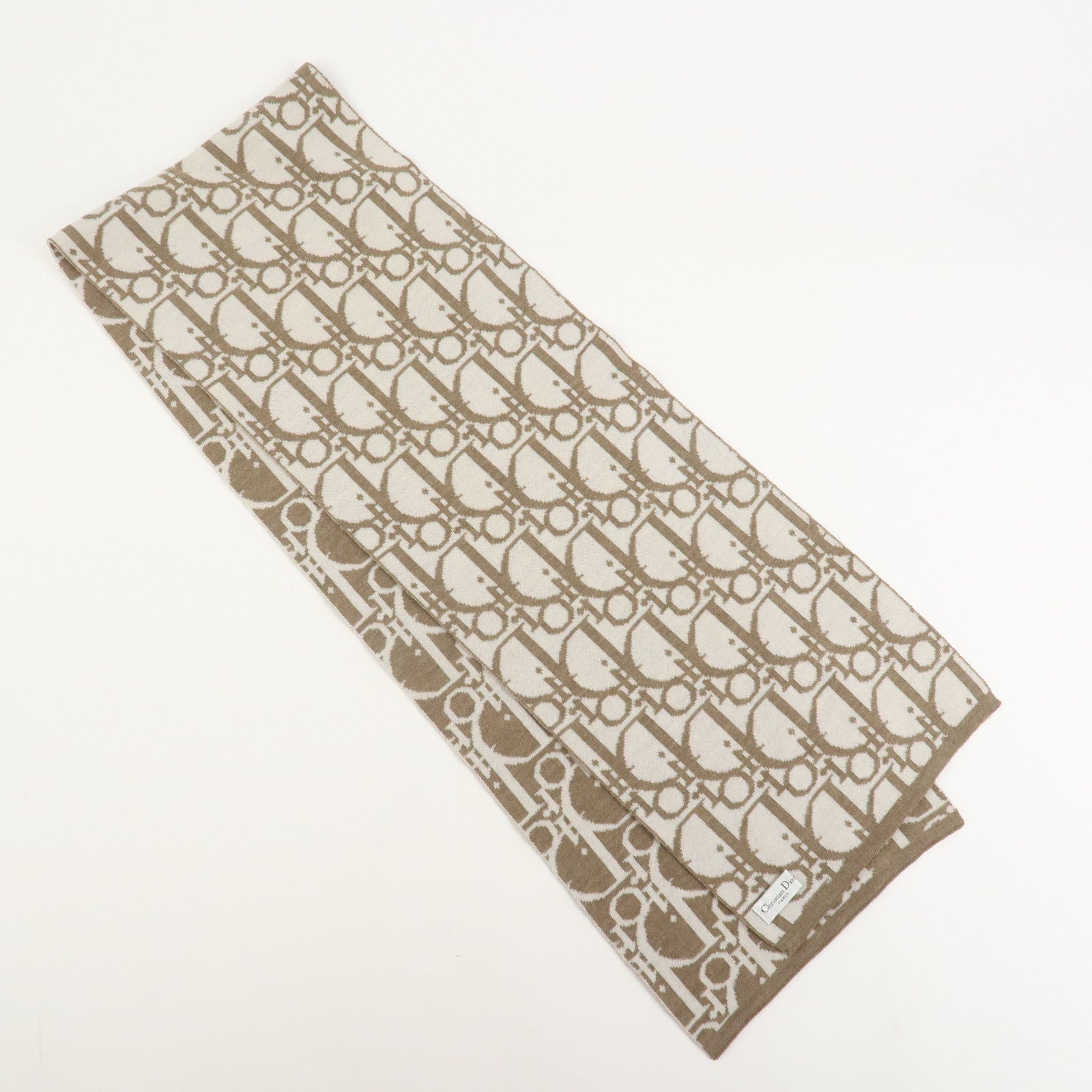 Christian Dior Trotter Wool 100% Scarf Shawl Brown