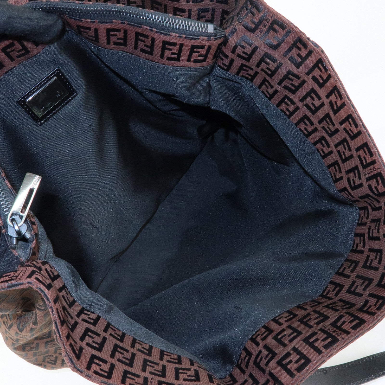 FENDI Zucchino Canvas Leather Tote Bag Hand Bag Brown Black