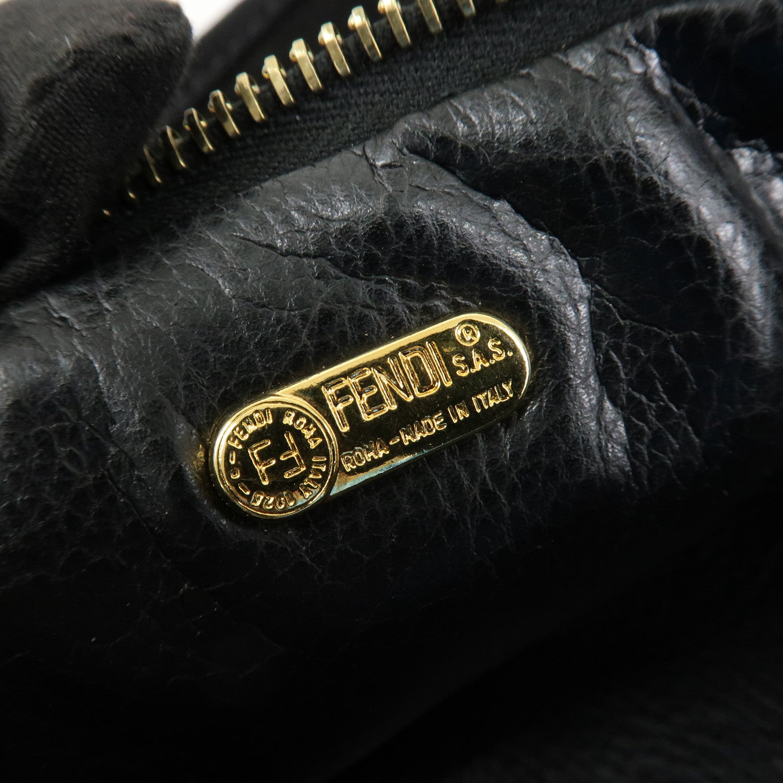 FENDI Suede Cosmetic Pouch Black Gold Hardware 26387 Used