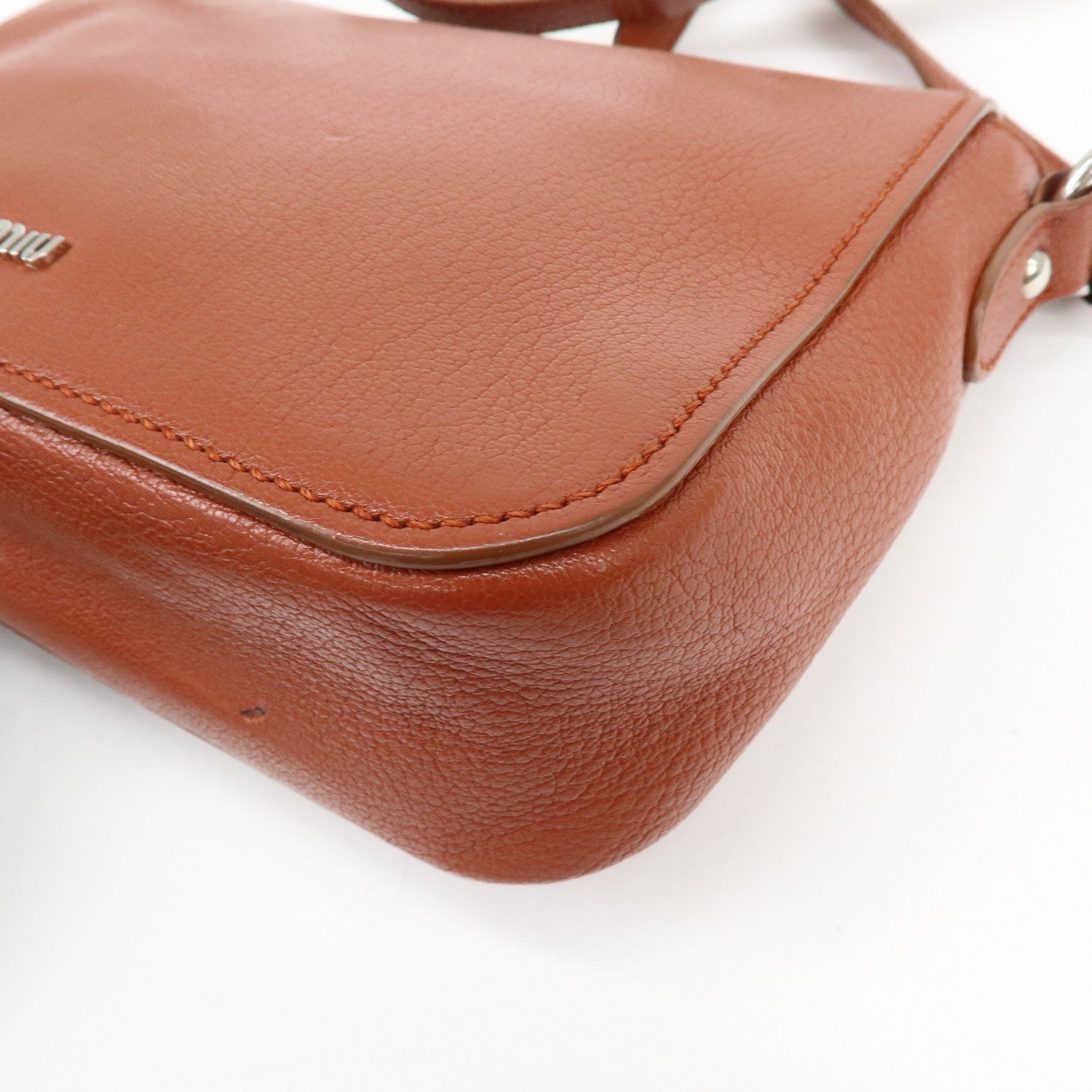MIU MIU Madras Leather Shoulder Bag Crossbody Bag Brown 5BH638