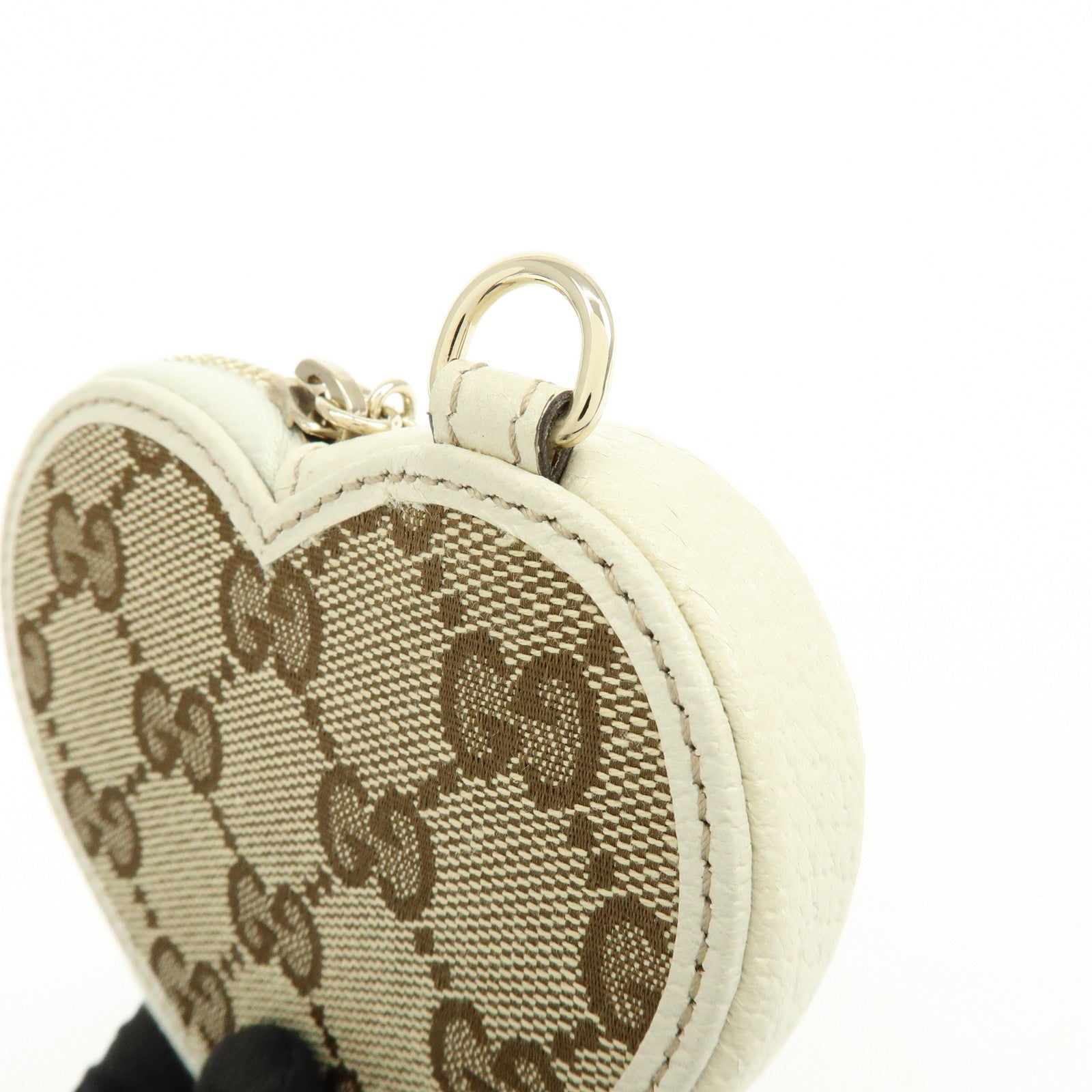 GUCCI Lovely Heart GG Canvas Leather Coin Case Brown Ivory 152615