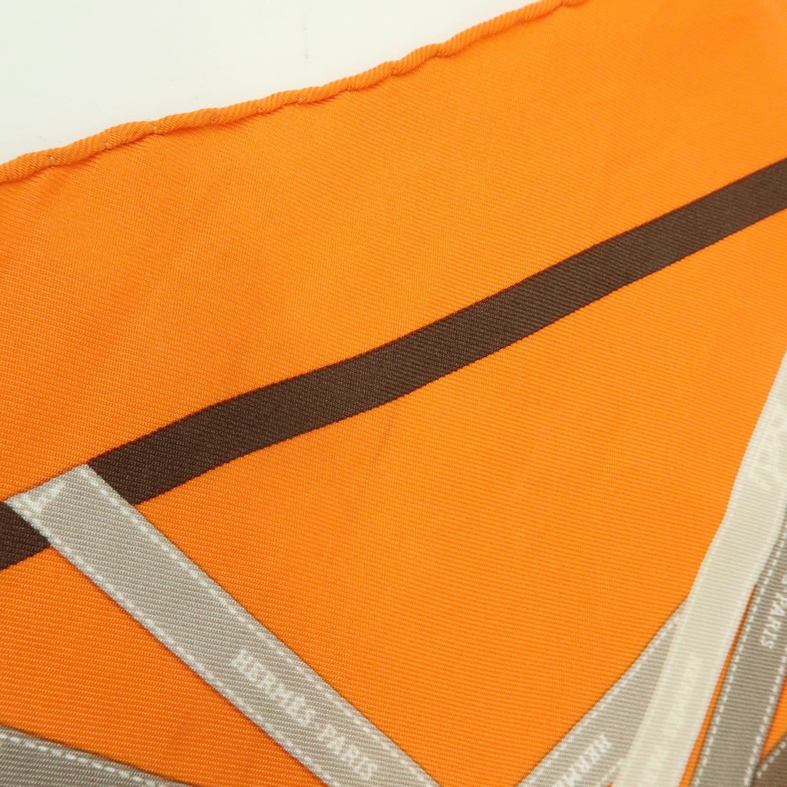 HERMES Pointu Set of 2 Silk 100% Scarf Ribbon Print Orange Beige