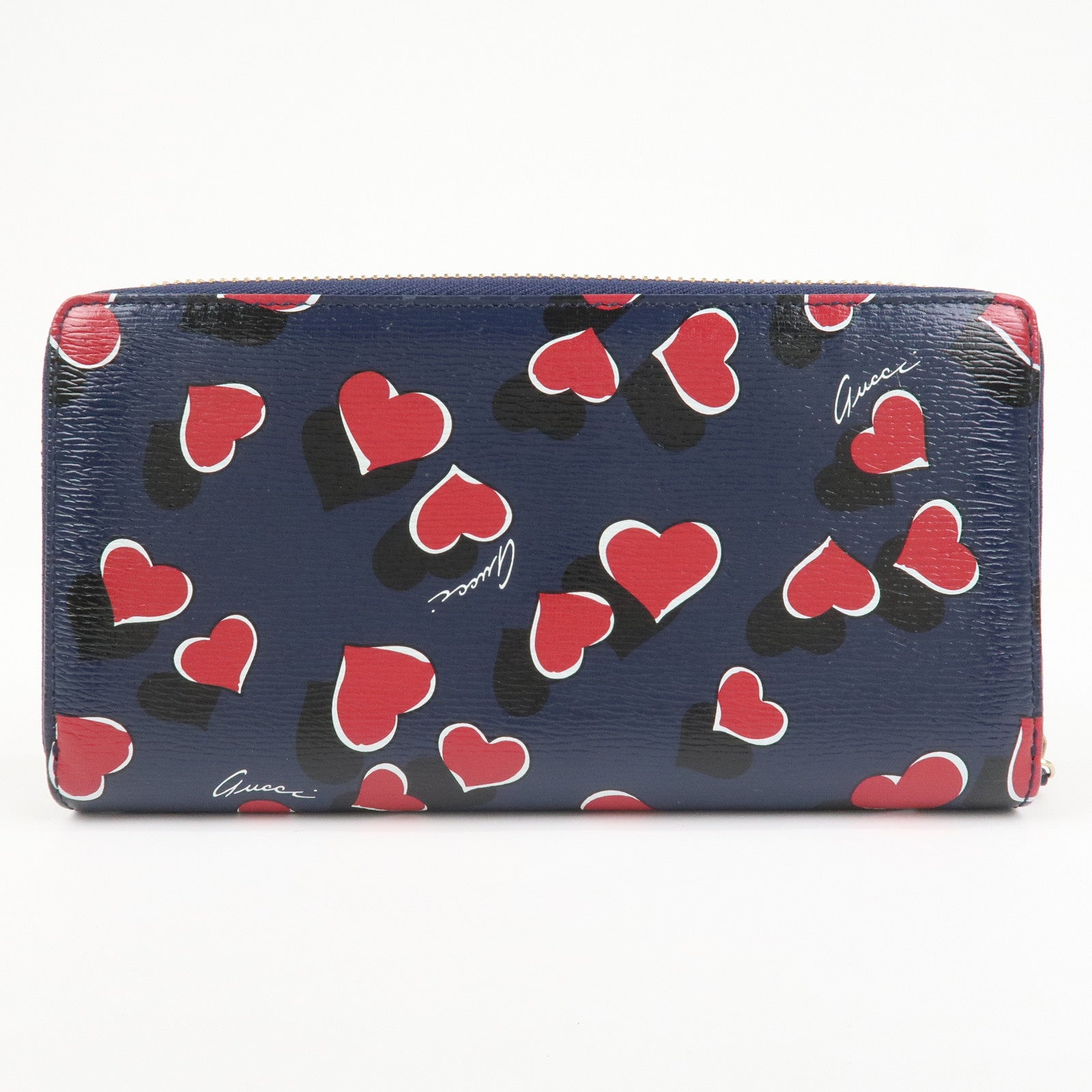 GUCCI Interlocking G Round Zippy Long Wallet Heart Navy 309705