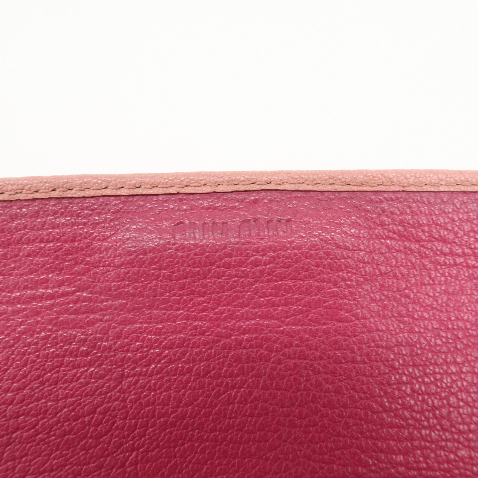 MIU MIU Logo Leather WOC Chain Shoulder Long Wallet Pink 5M1290