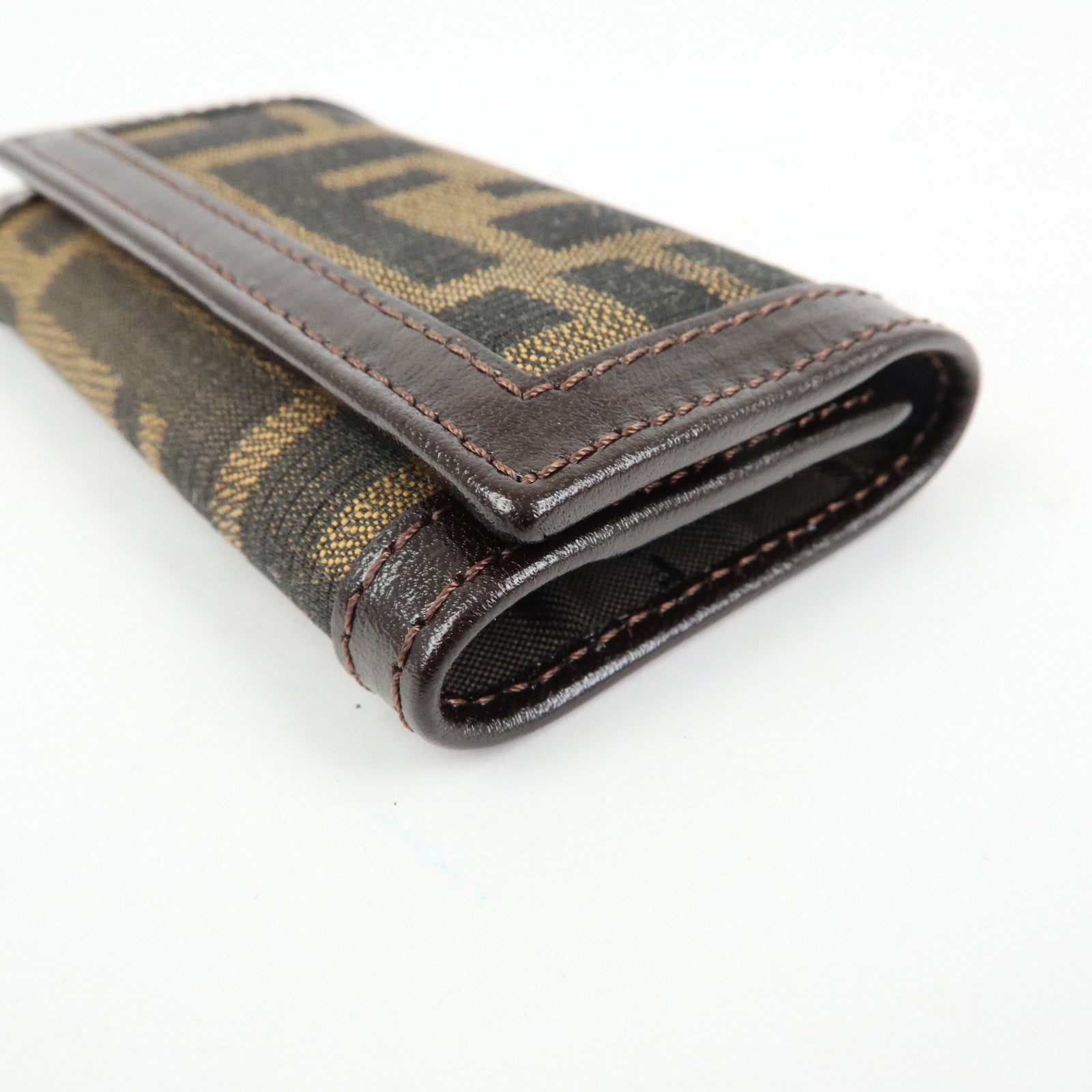 FENDI Zucca Canvas Leather 6 Rings Key Case Brown Black 513516