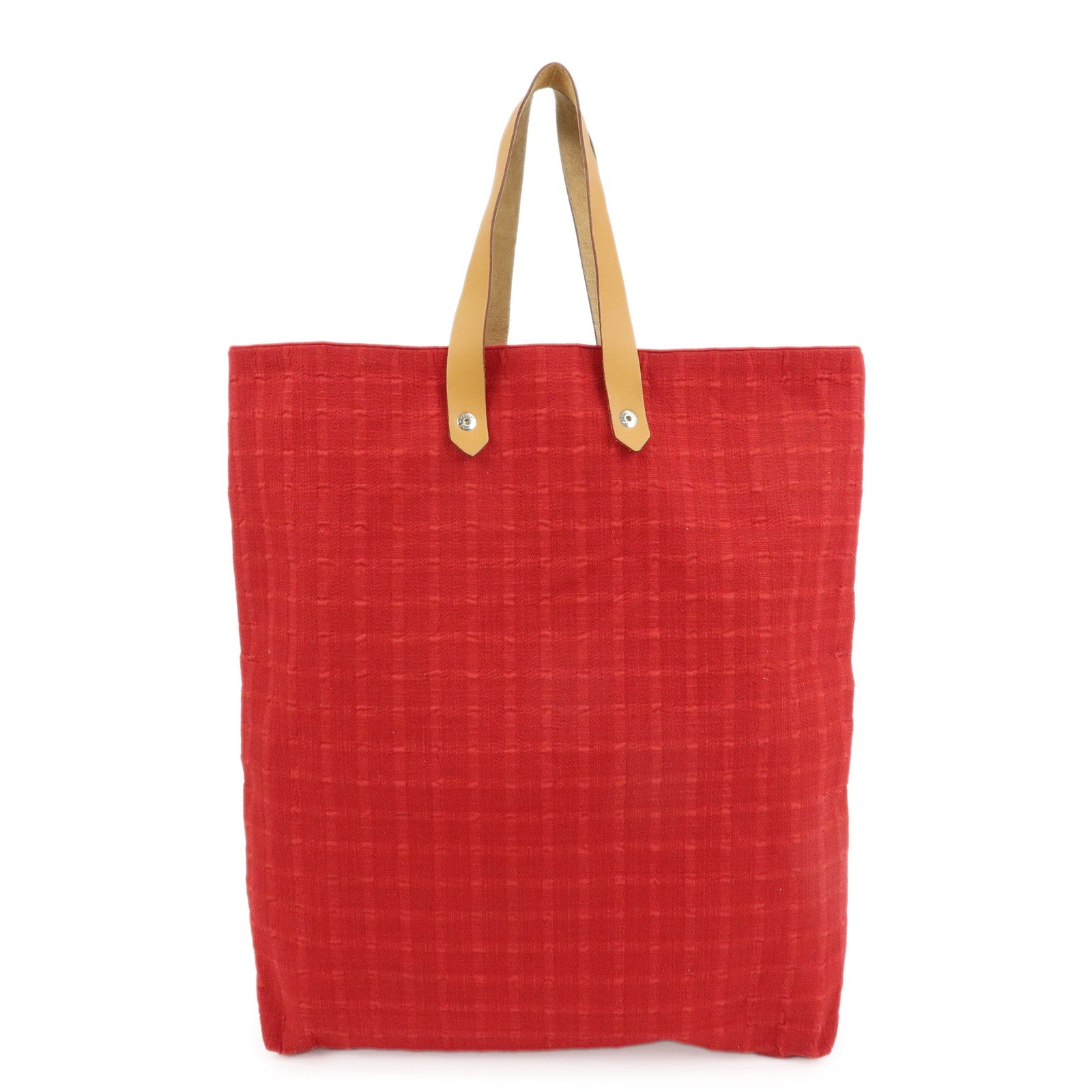 HERMES Amedaba GM Canvas Leather Tote Bag Hand Bag Red