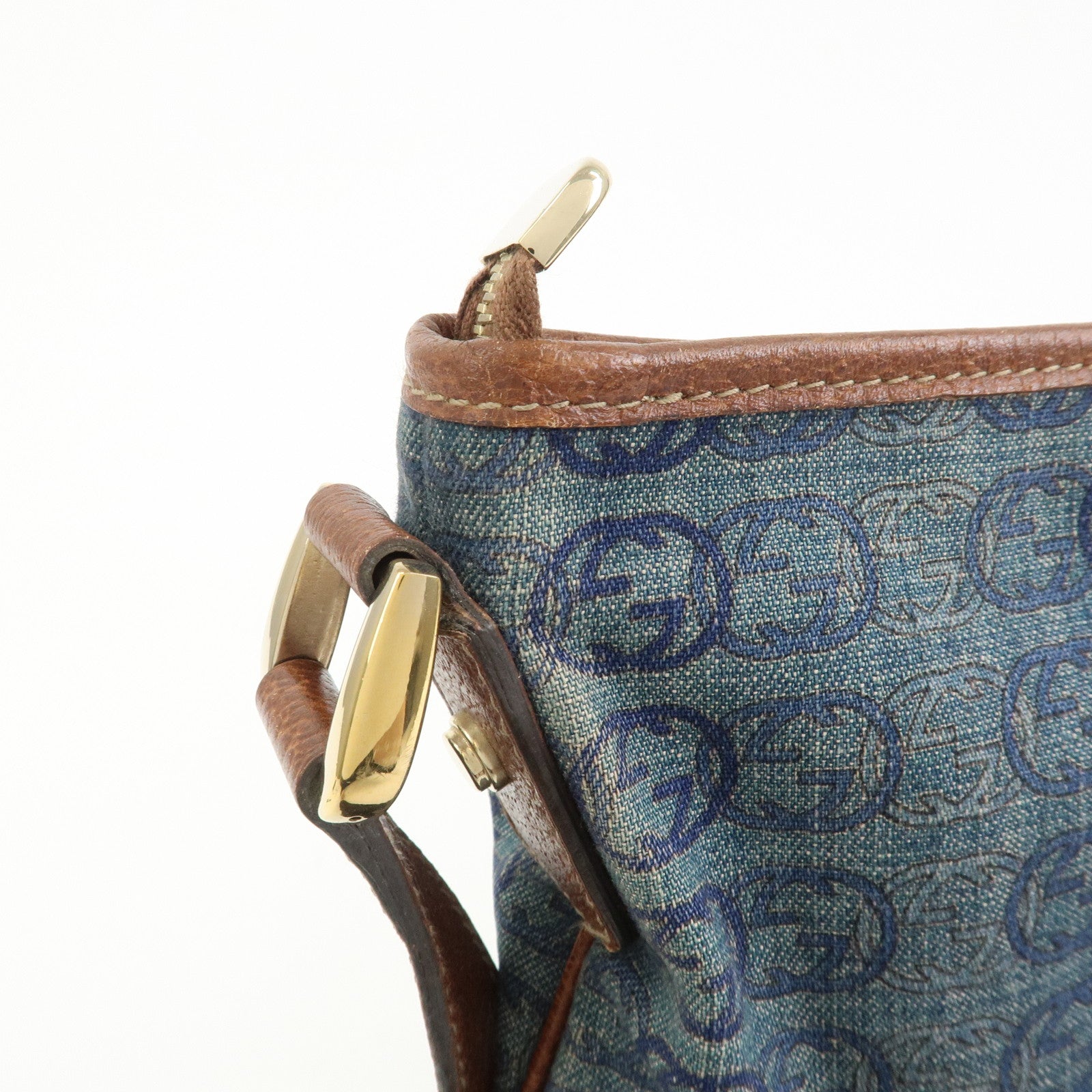 GUCCI Abbey GG Denim Shoulder Bag Crossbody Bag Brown Blue 131326
