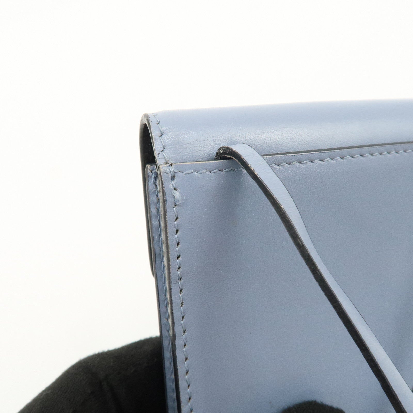 PRADA Logo Leather Shoulder Bag Crossbody Bag Light Blue