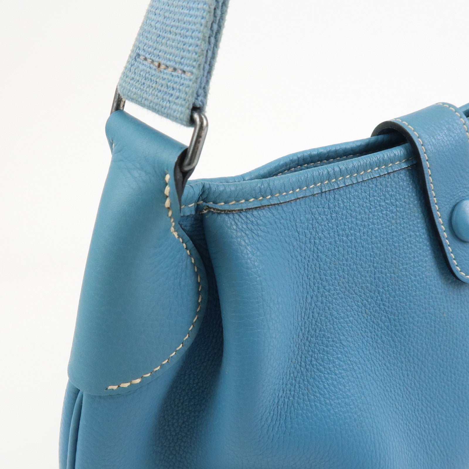 HERMES Leather Rodeo Du Shoulder Bag H Logo Light Blue