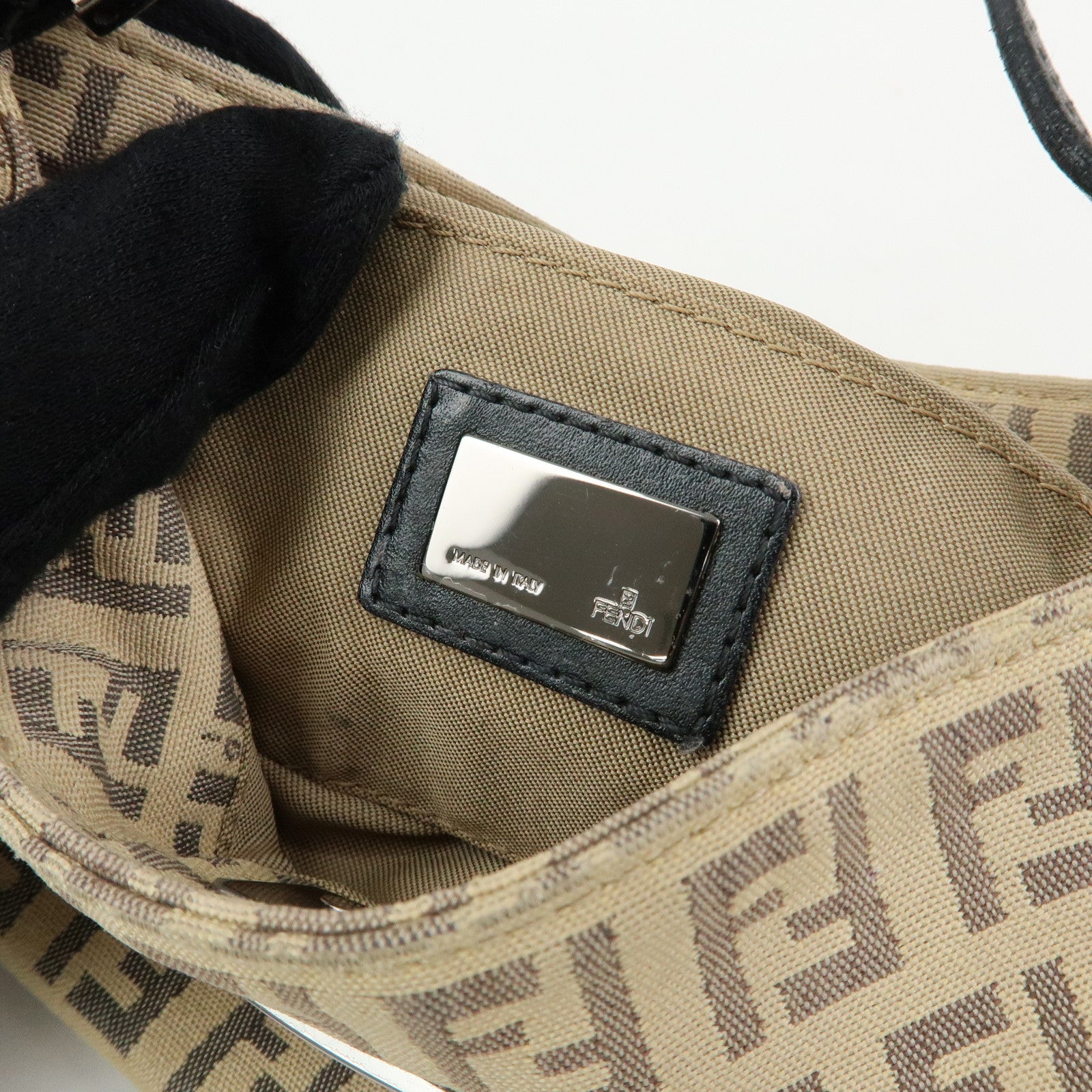 FENDI Zucchino Canvas Leather Mini Hand Bag Beige Black 8BK031