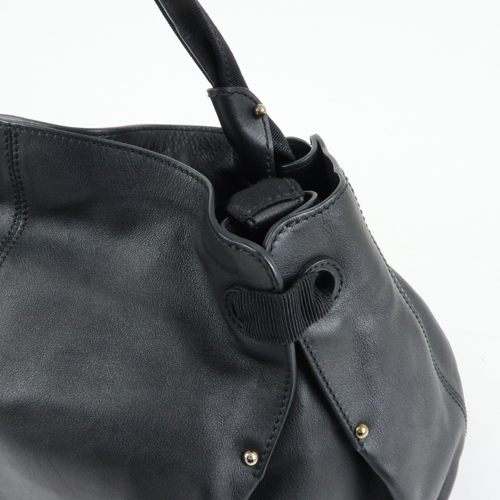 Ferragamo Vara Ribbon Leather Tote Bag Shoulder Bag Hand Bag Black
