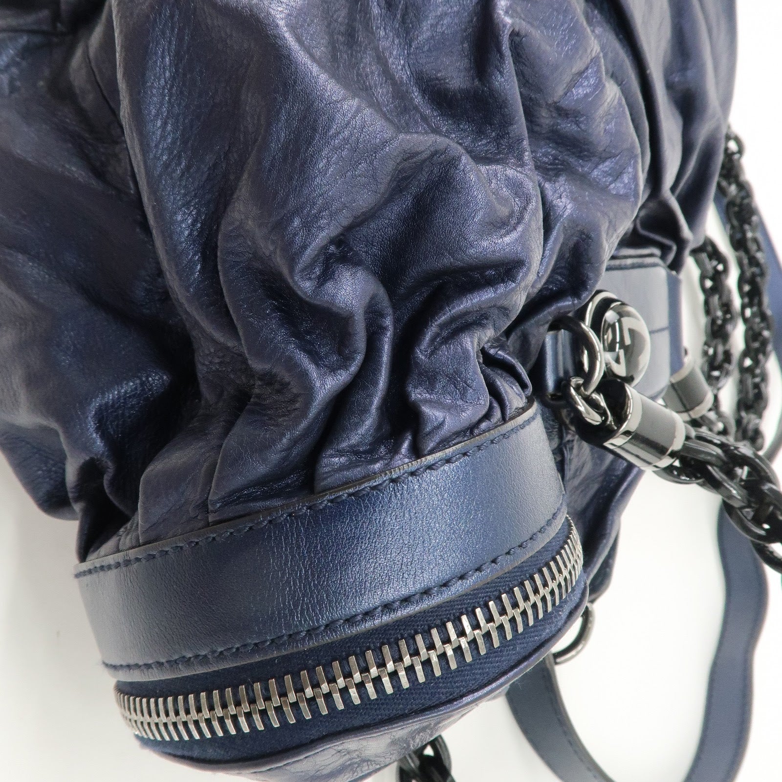 GUCCI Galaxy Leather 2 Way Chain Boston Bag Metallic Blue 228838 Used