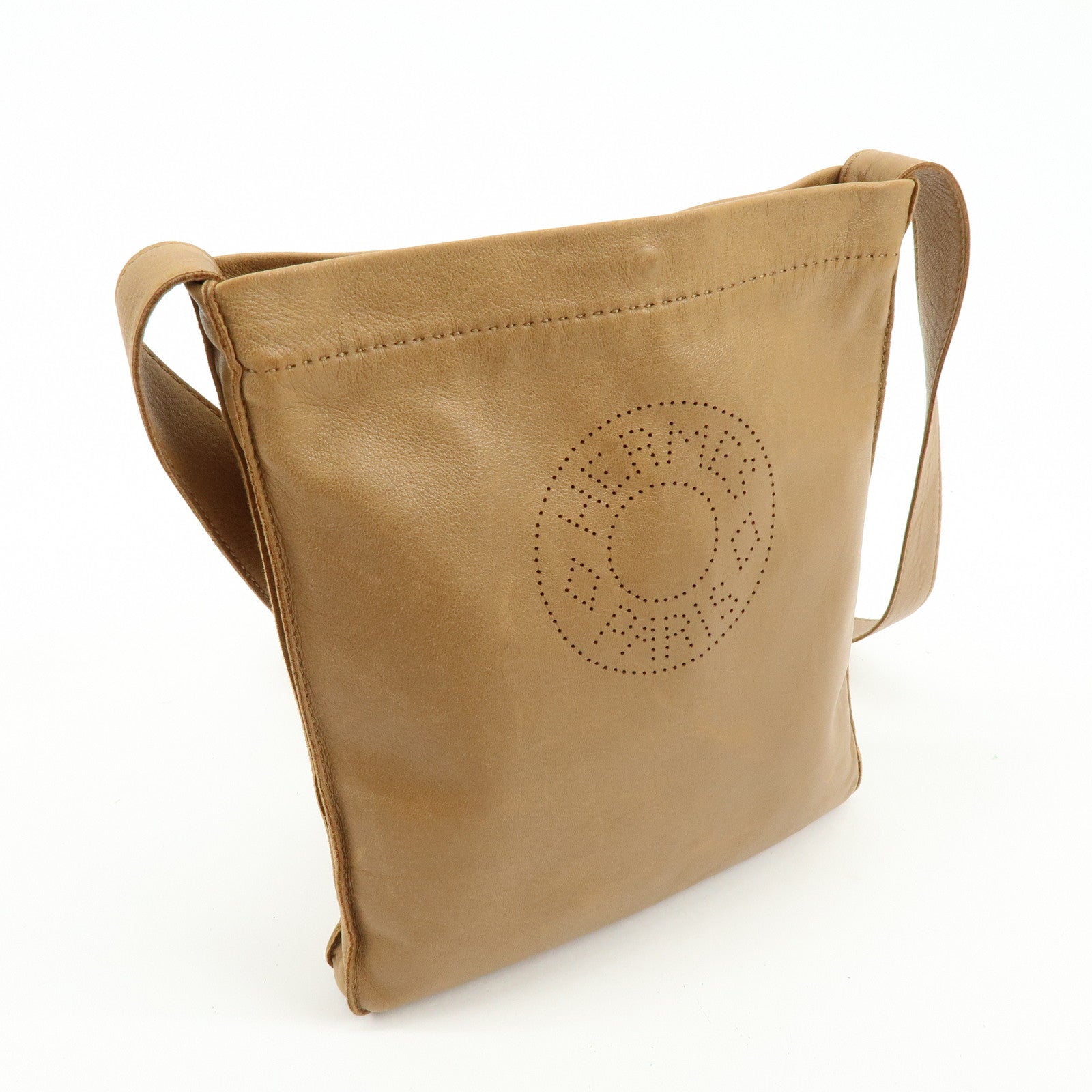 HERMES Leather Clou de Selle Shoulder Bag Crossbody Bag Brown