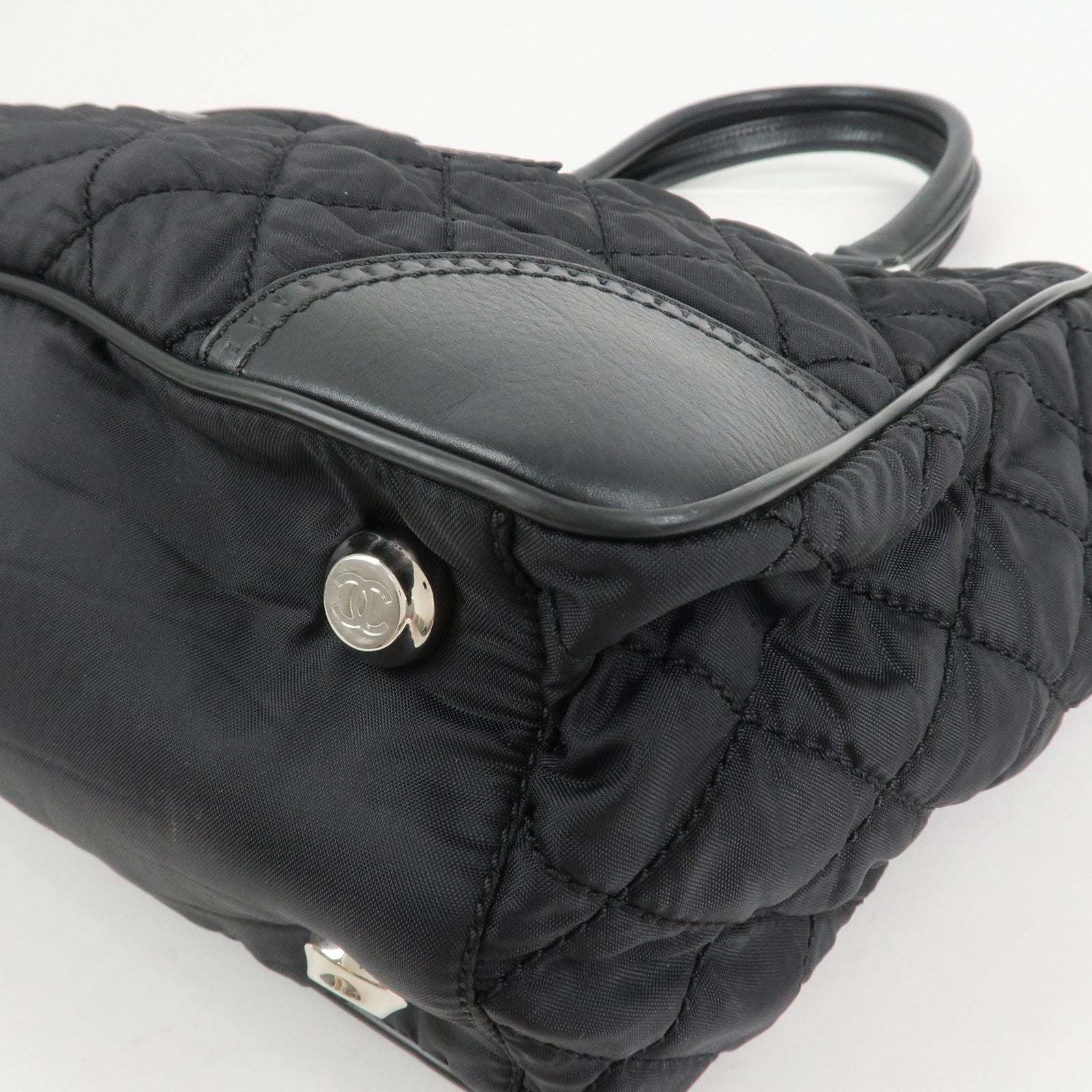 CHANEL Paris New York COCO Mark Nylon Leather Tote Bag Black A33100