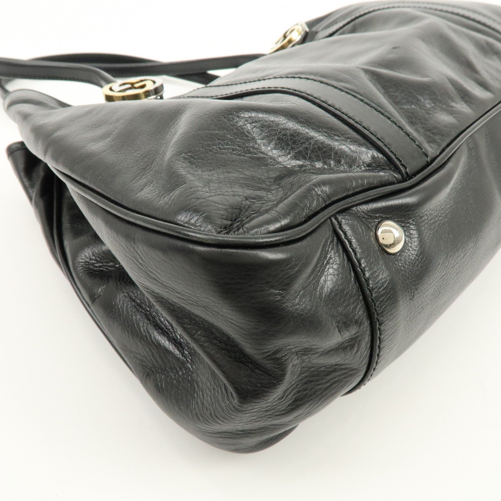 GUCCI Interlocking G Leather Tote Bag Hand Bag Black 232957