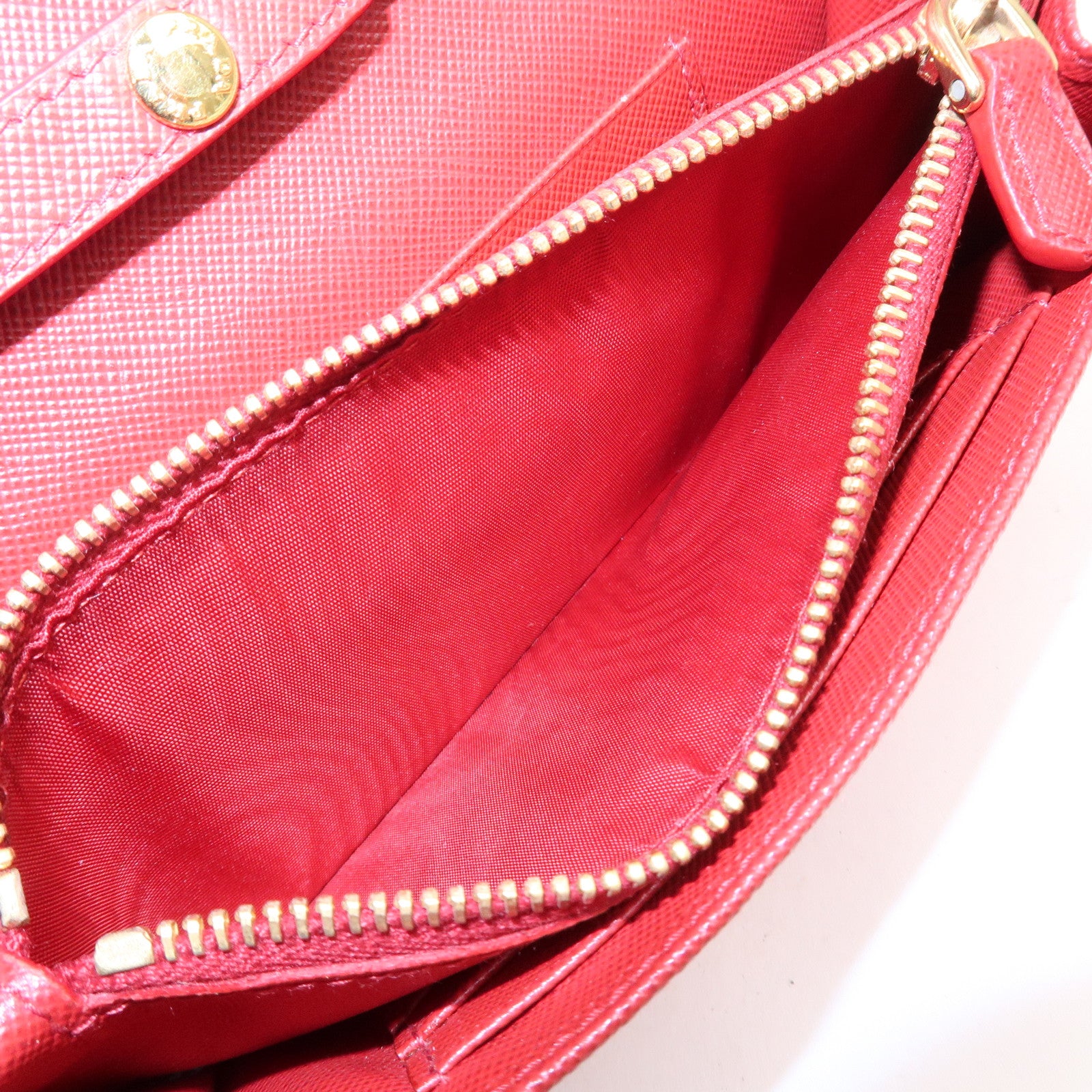 PRADA Saffiano Leather Shoulder Long Wallet Red 1M1437