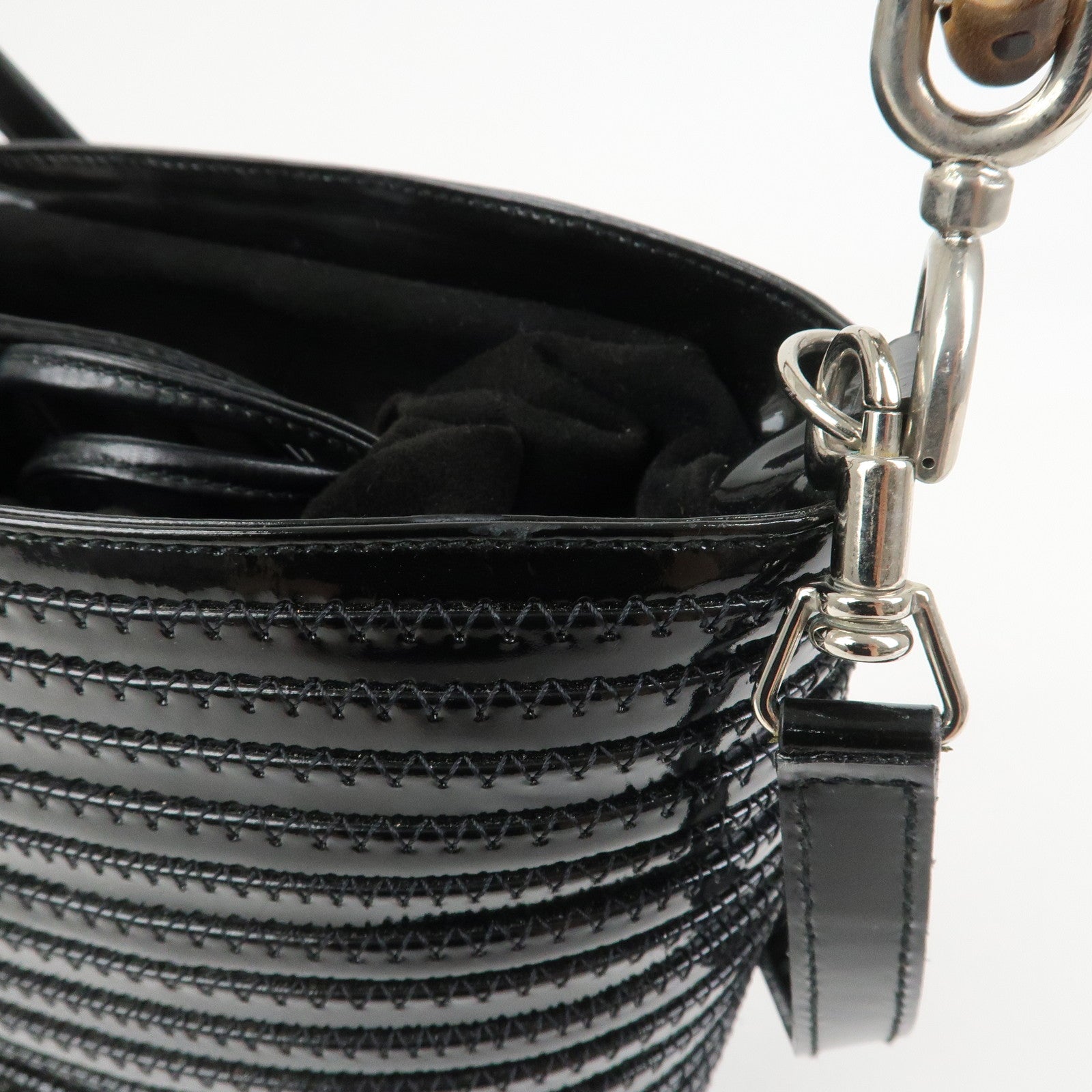 GUCCI Bamboo Patent Leather Suede 2WAY Bag Shoulder Bag Black 18128