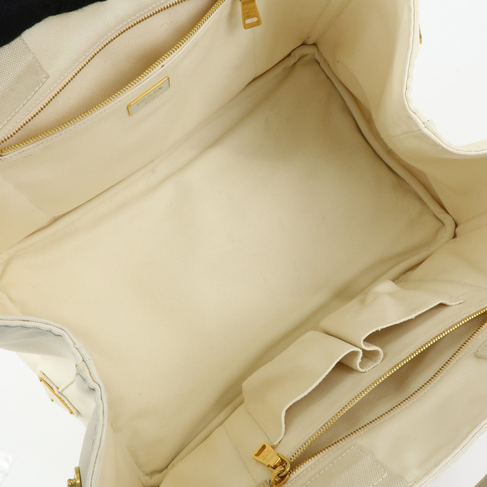 PRADA Canapa Large Triangle Logo Tote Hand Bag Ivory BN1872