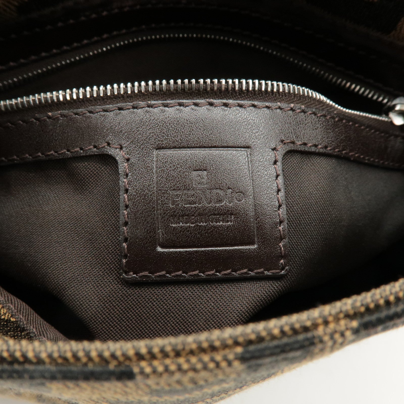 FENDI Mamma Baguette Zucca Canvas Shoulder Bag Black Brown 26325 Used