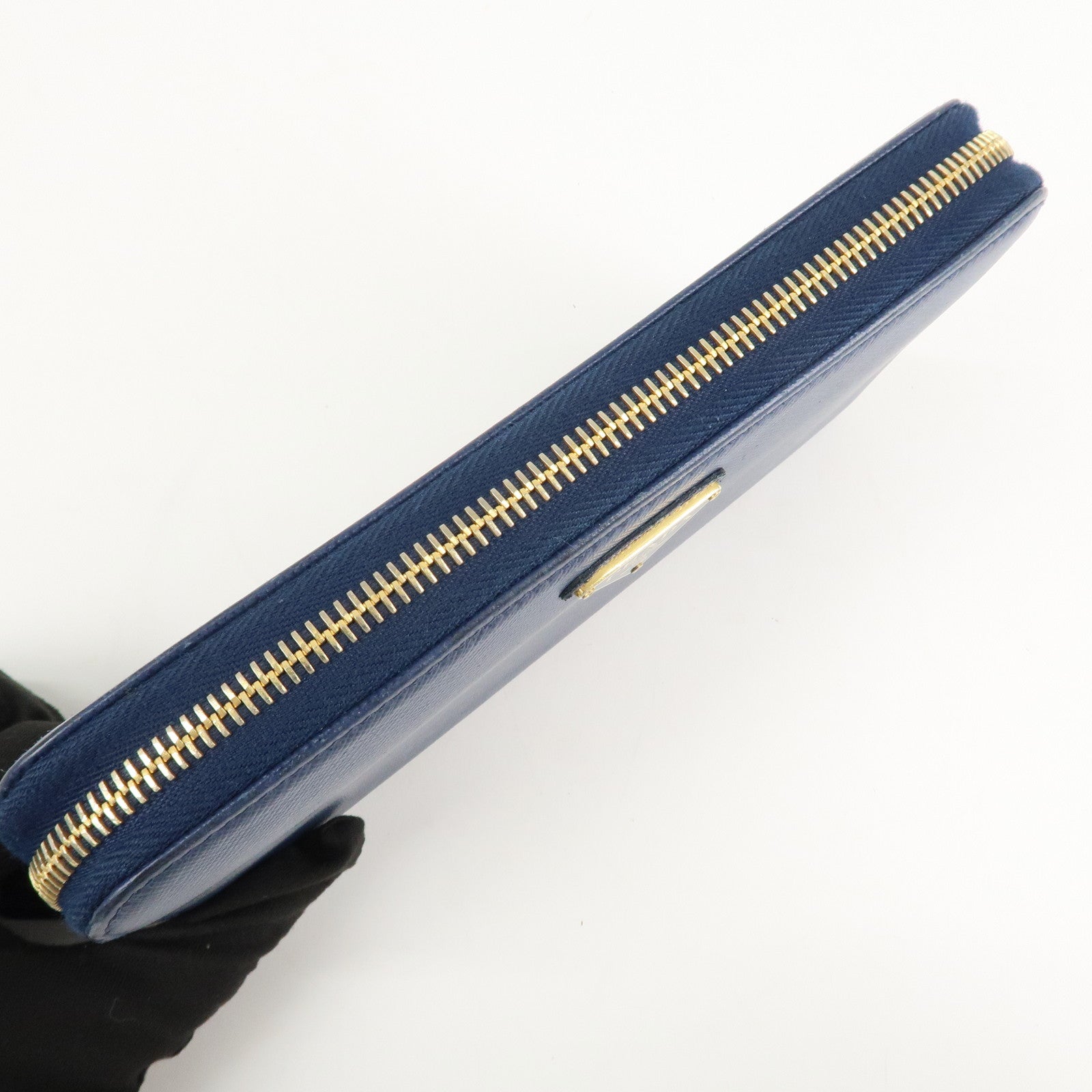 PRADA Triangle Logo Saffiano Leather Zippy Long Wallet Navy 1ML506