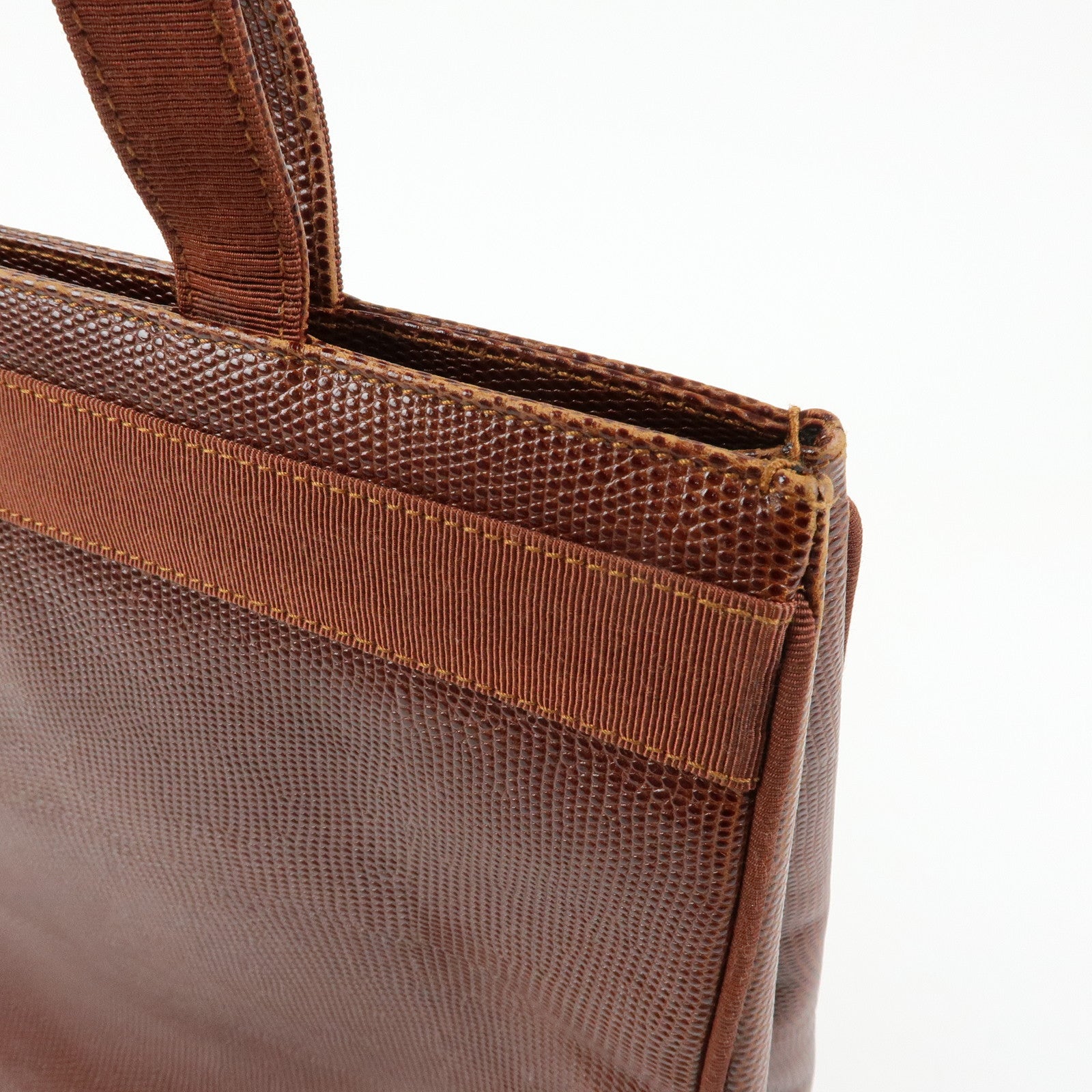 Ferragamo Vara Embossed Leather Tote Bag Shoulder Bag Brown