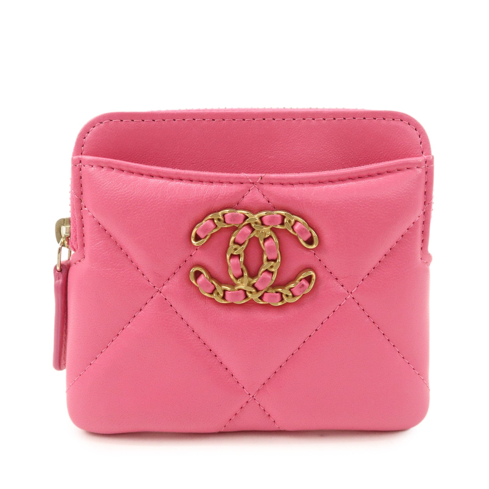 CHANEL Matelasse Leather Zippy Coin Wallet Coin Purse Pink AP2086