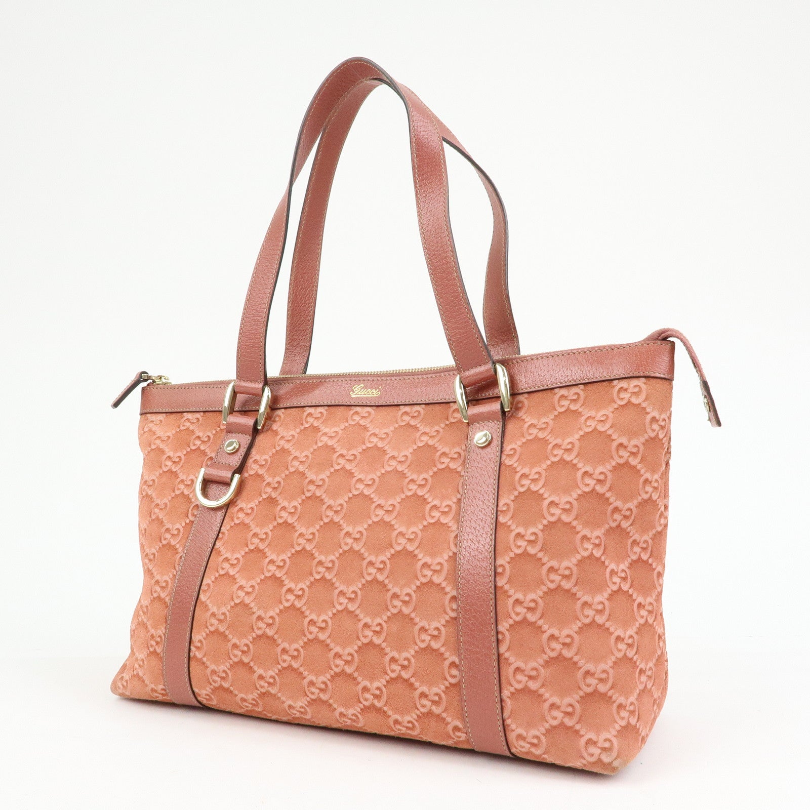 GUCCI Abbey Suede Leather Tote Bag Hand Bag Pink 141470