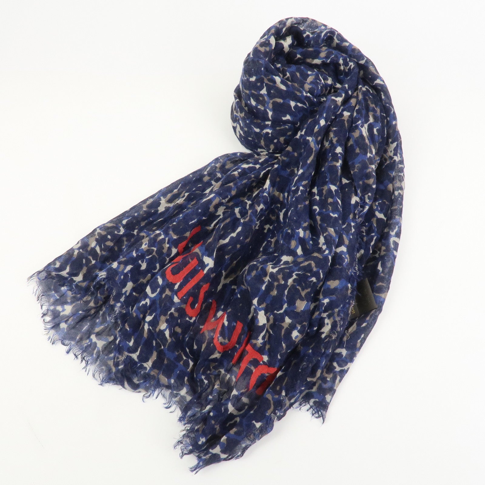 Louis Vuitton Etole Lizard Cashmere Silk Scarf Shawl Blue M74962