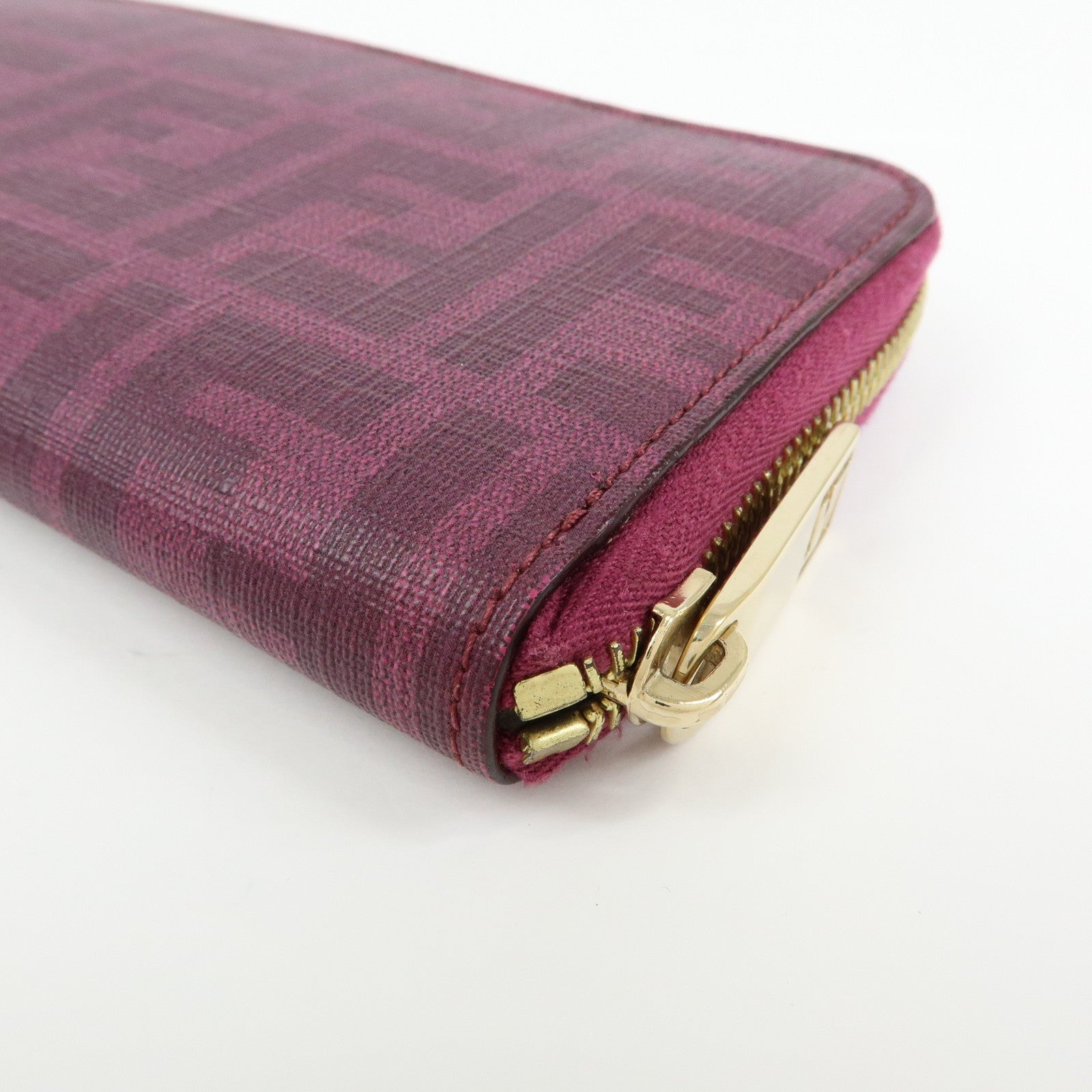 FENDI Zucca PVC Long Wallet Rose Ladybug Motif Purple 8M0024