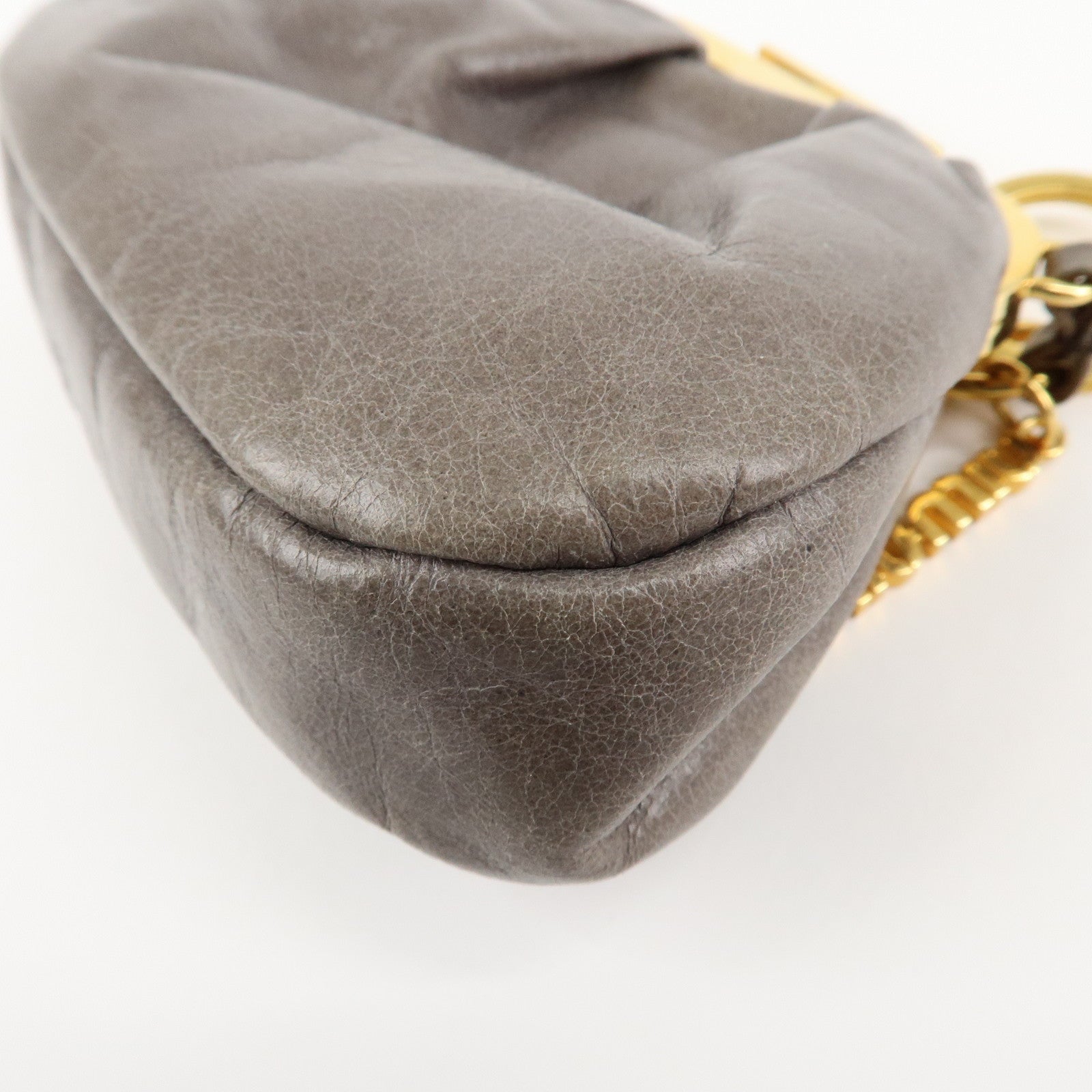 MIU MIU Logo Leather Kiss Lock Coin Case Gray Gold HDW Used