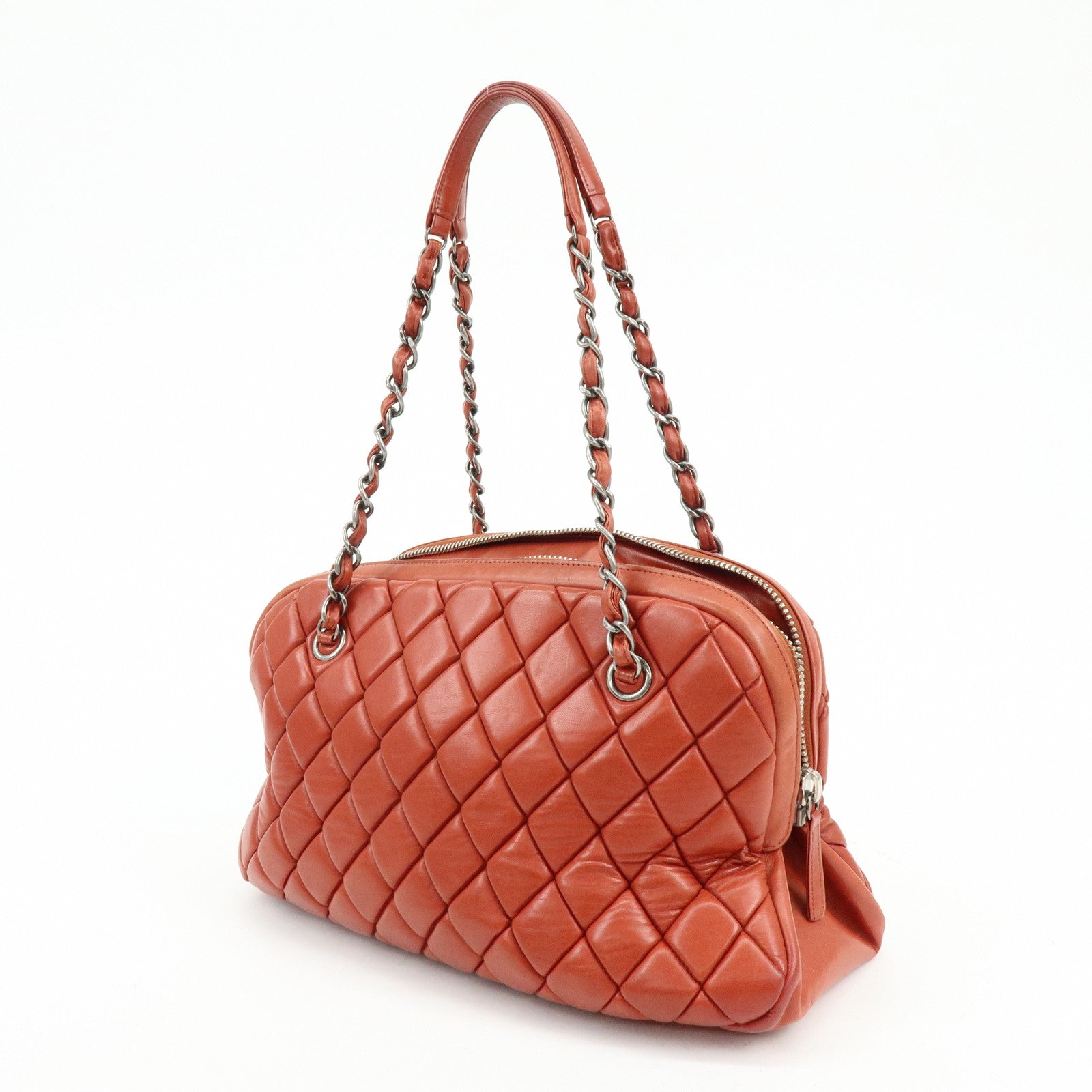 CHANEL Matelasse COCO Mark Lamb Skin Shoulder Bag Red