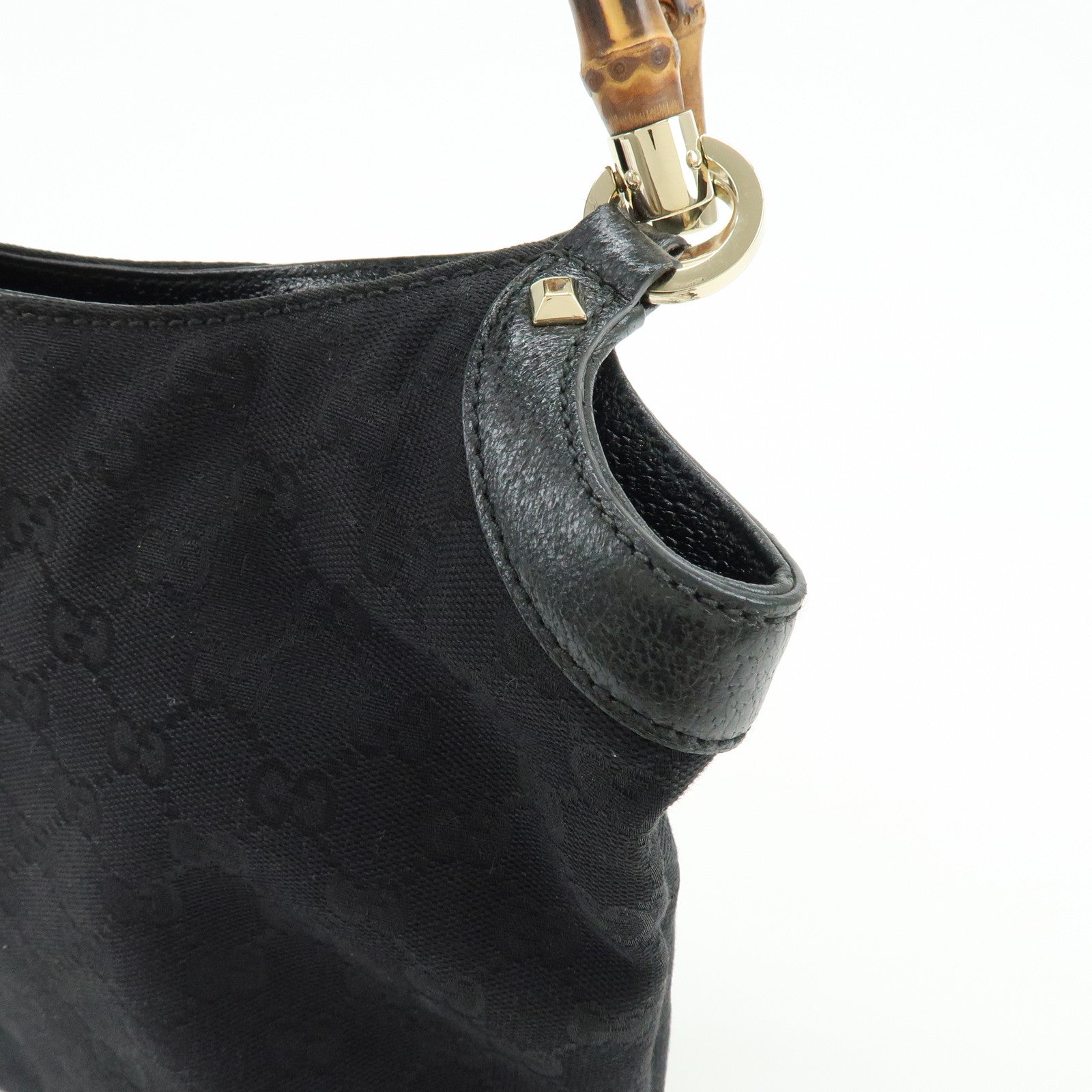 GUCCI Bamboo GG Canvas Leather Hand Bag Tote Bag Black 140203