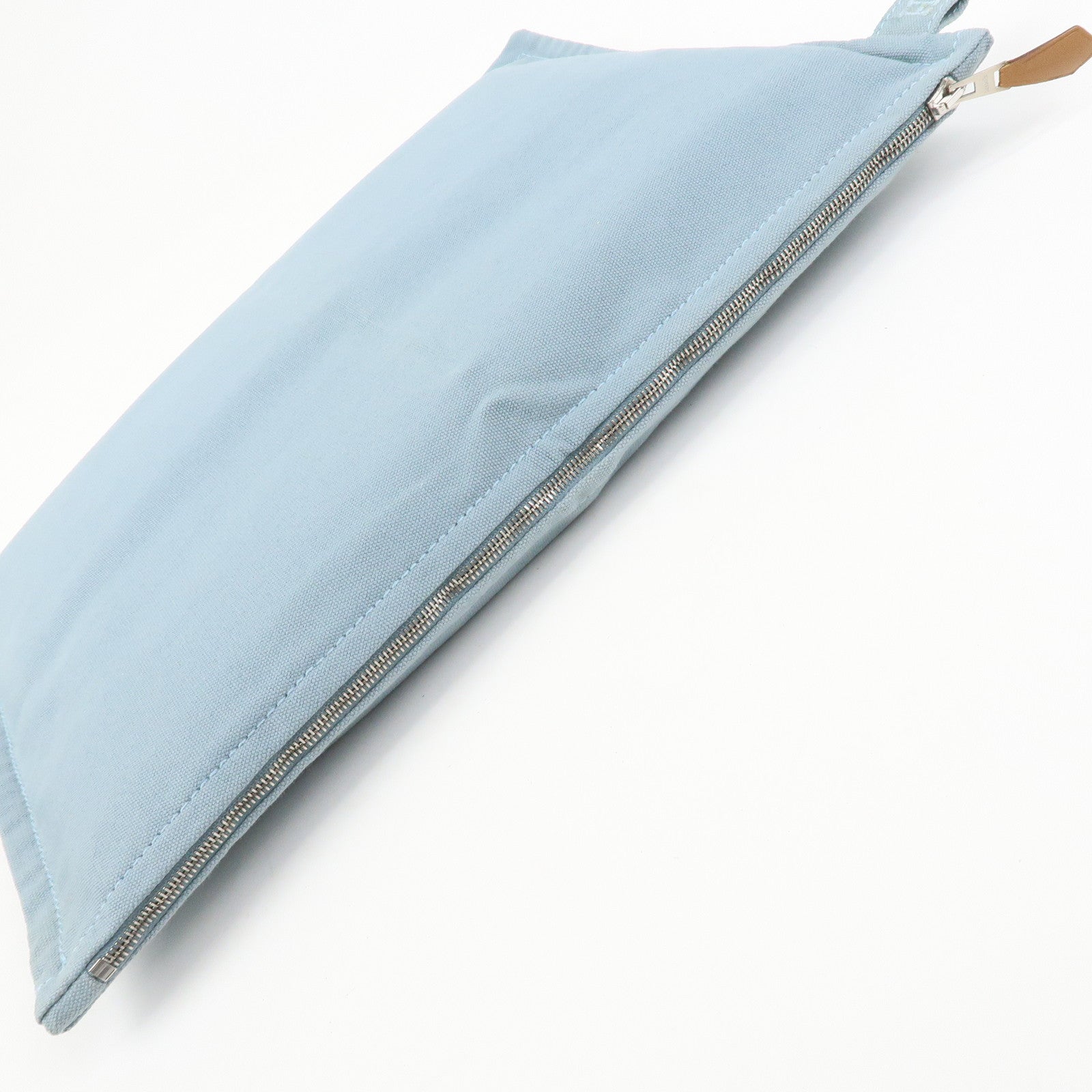 HERMES Bora Bora GM Cotton Leather Pouch Light Blue