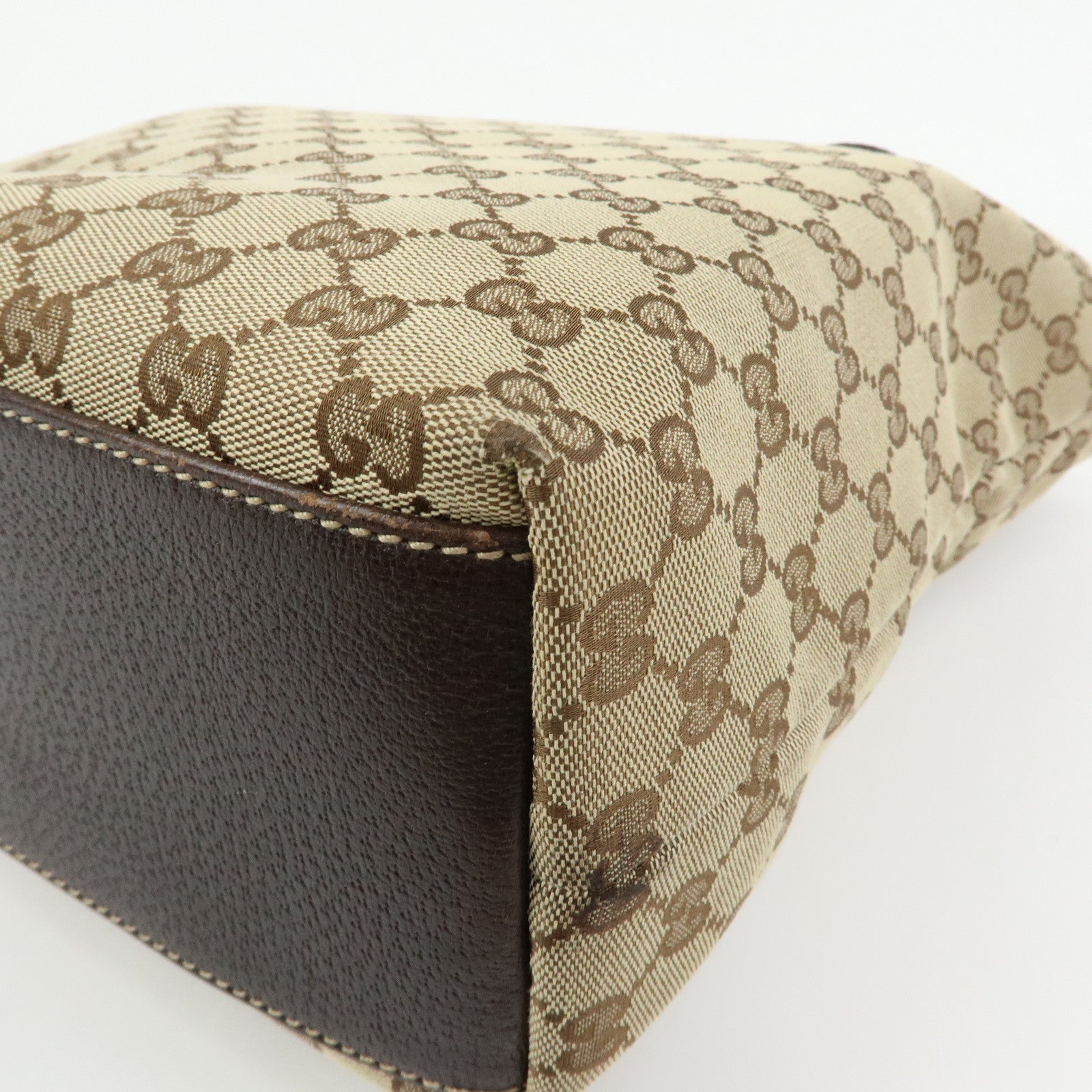 GUCCI GG Canvas Leather Tote Bag Shoulder Bag Beige Brown 153009