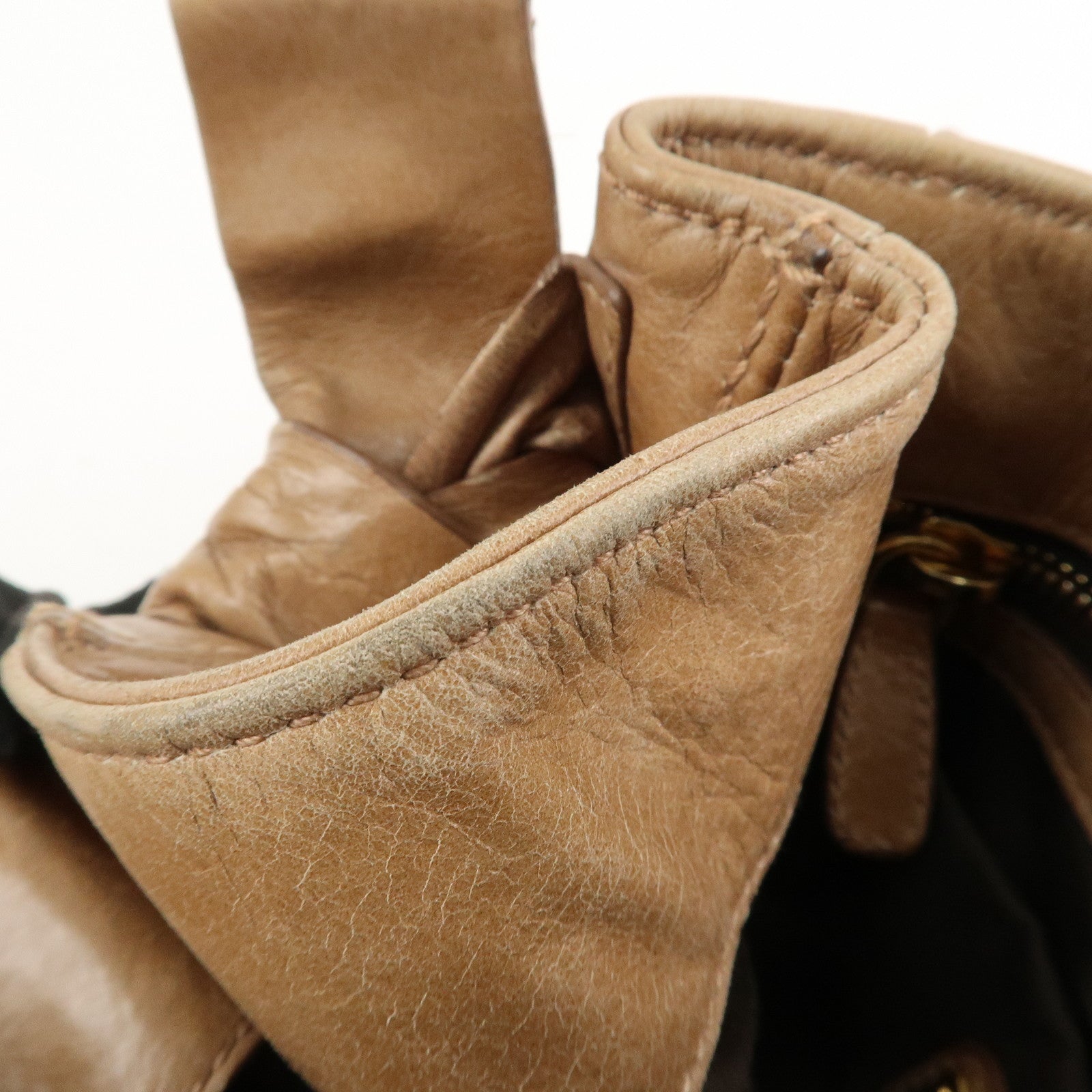 MIU MIU Leather Side Ribbon 2Way Bag Hand Bag Beige Gold