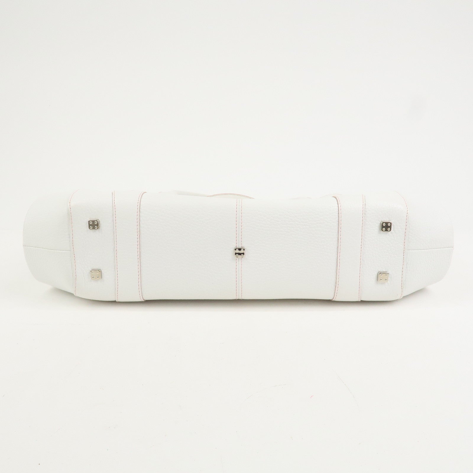 LOEWE Logo Senda Leather Shoulder Bag Boston Bag White Pink