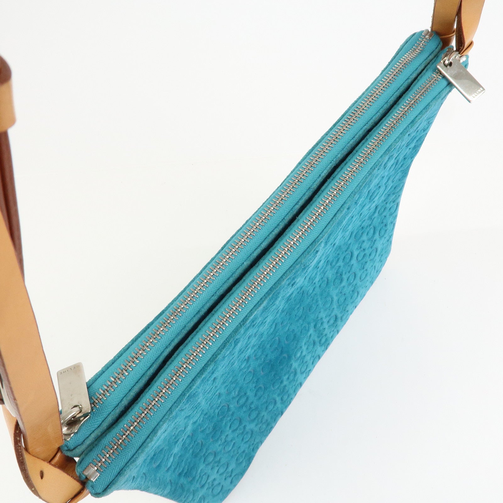 CELINE C Macadam Suede Leather Shoulder Bag Turquoise Blue