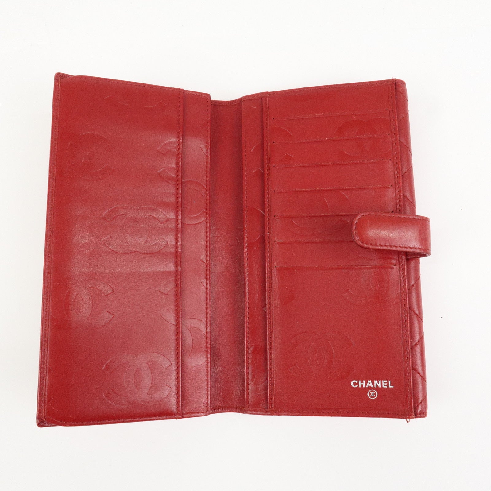 CHANEL Cambon Line Matelasse W Hook Long Wallet Red A46643