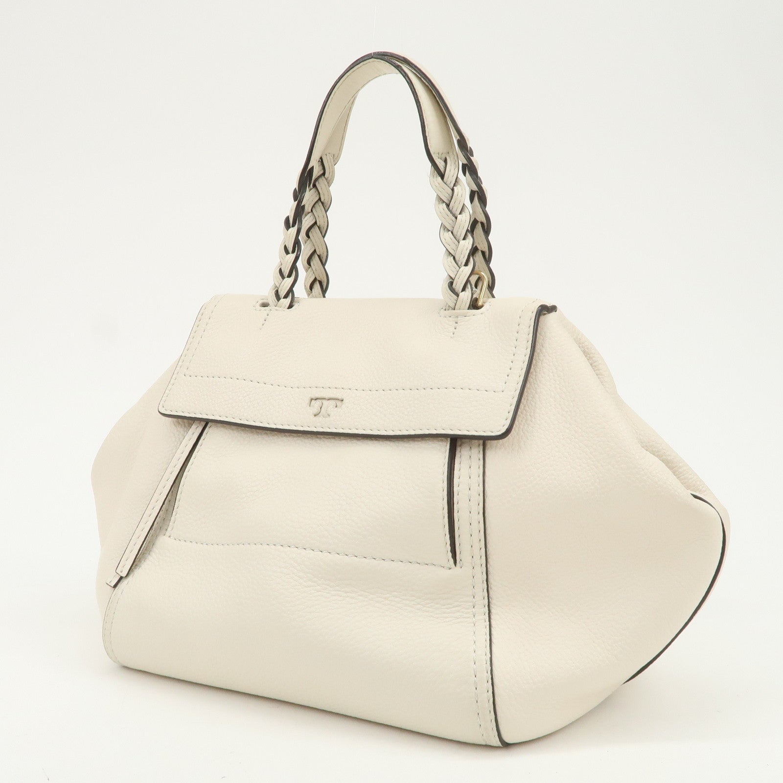 TORY BURCH Logo Leather 2Way Bag Hand Bag Shoulder Bag Ivory
