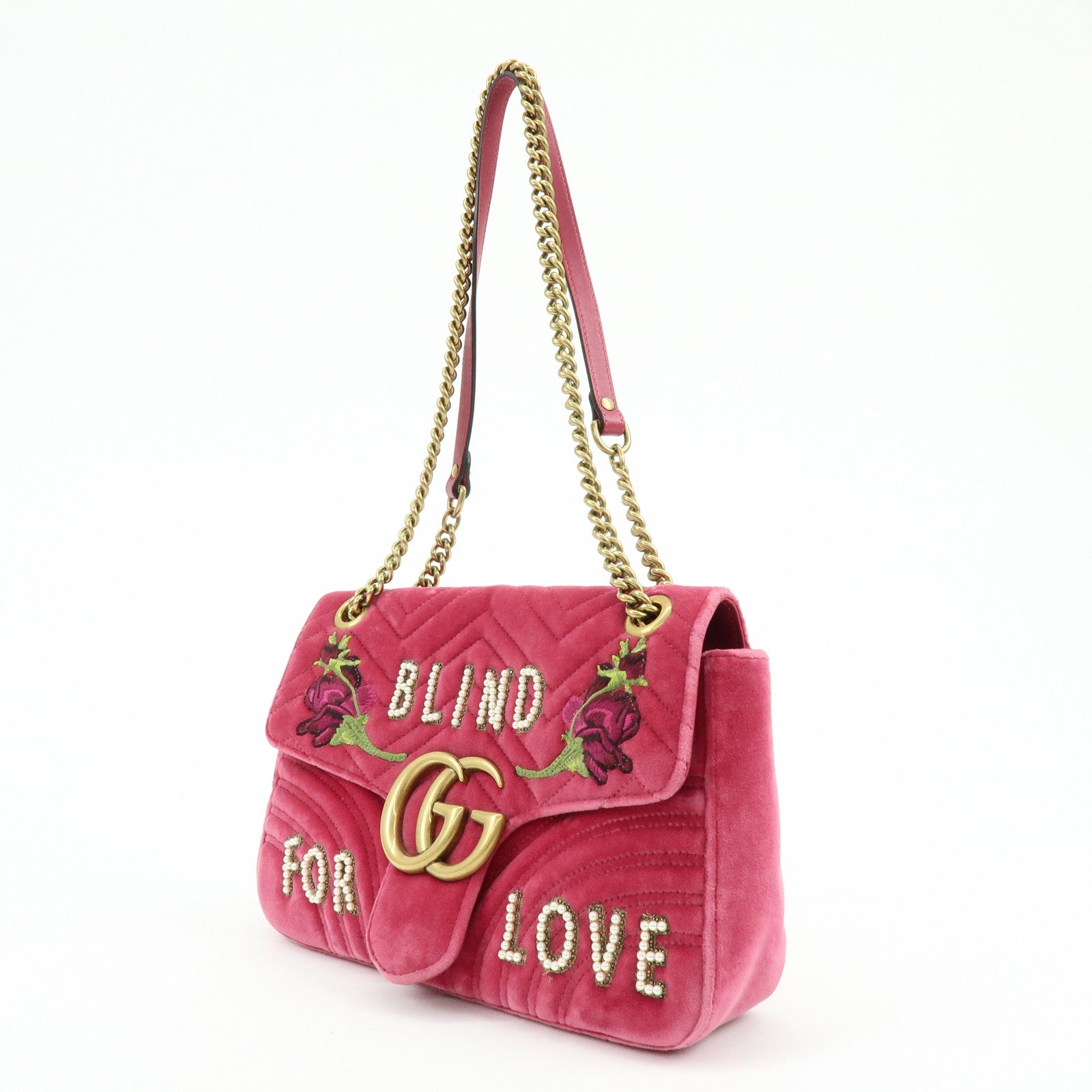 GUCCI GG Marmont Velour Leather Chain Shoulder Bag Pink 443496
