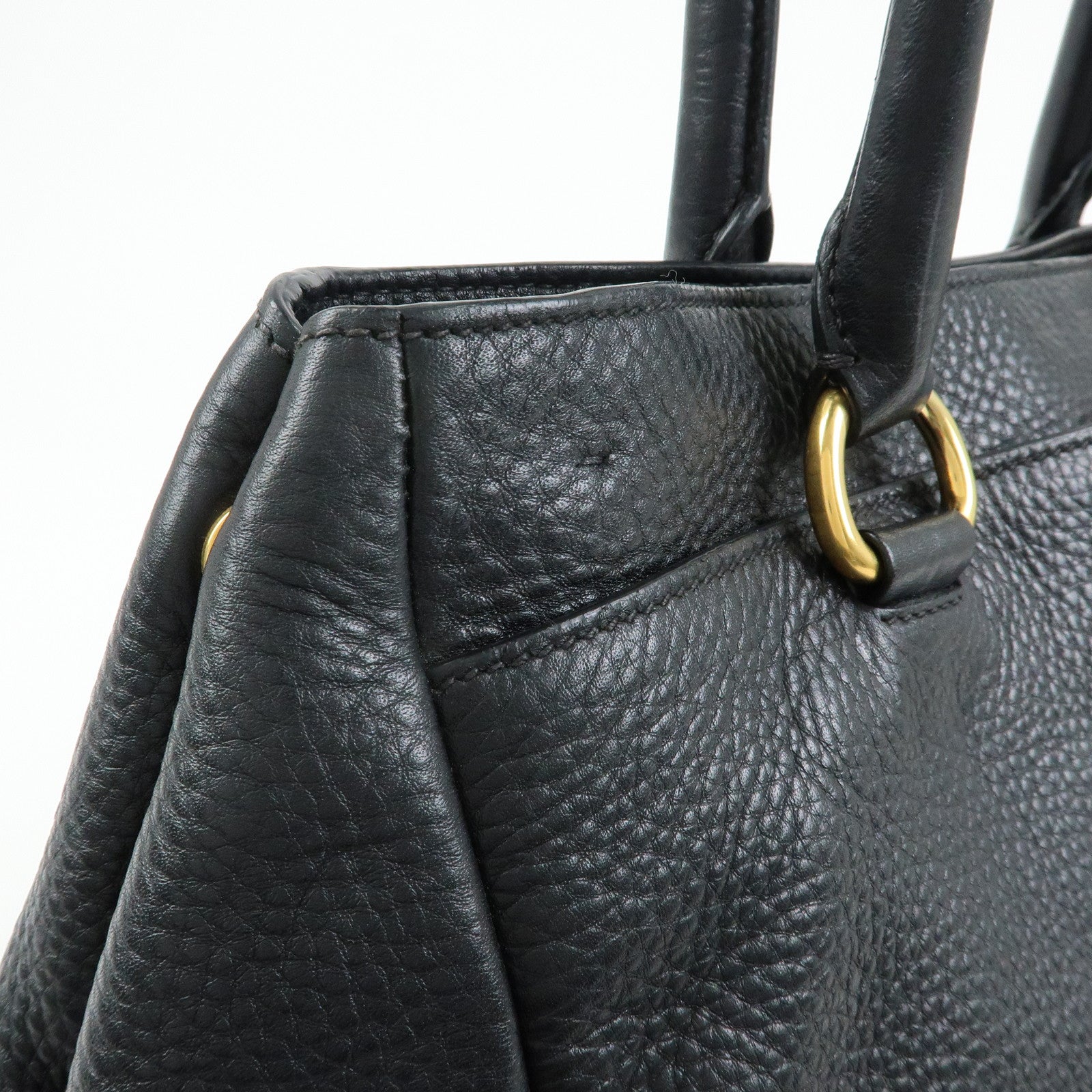 PRADA Logo Vittello Daino Leather 2Way Bag Tote Bag Black BR4393