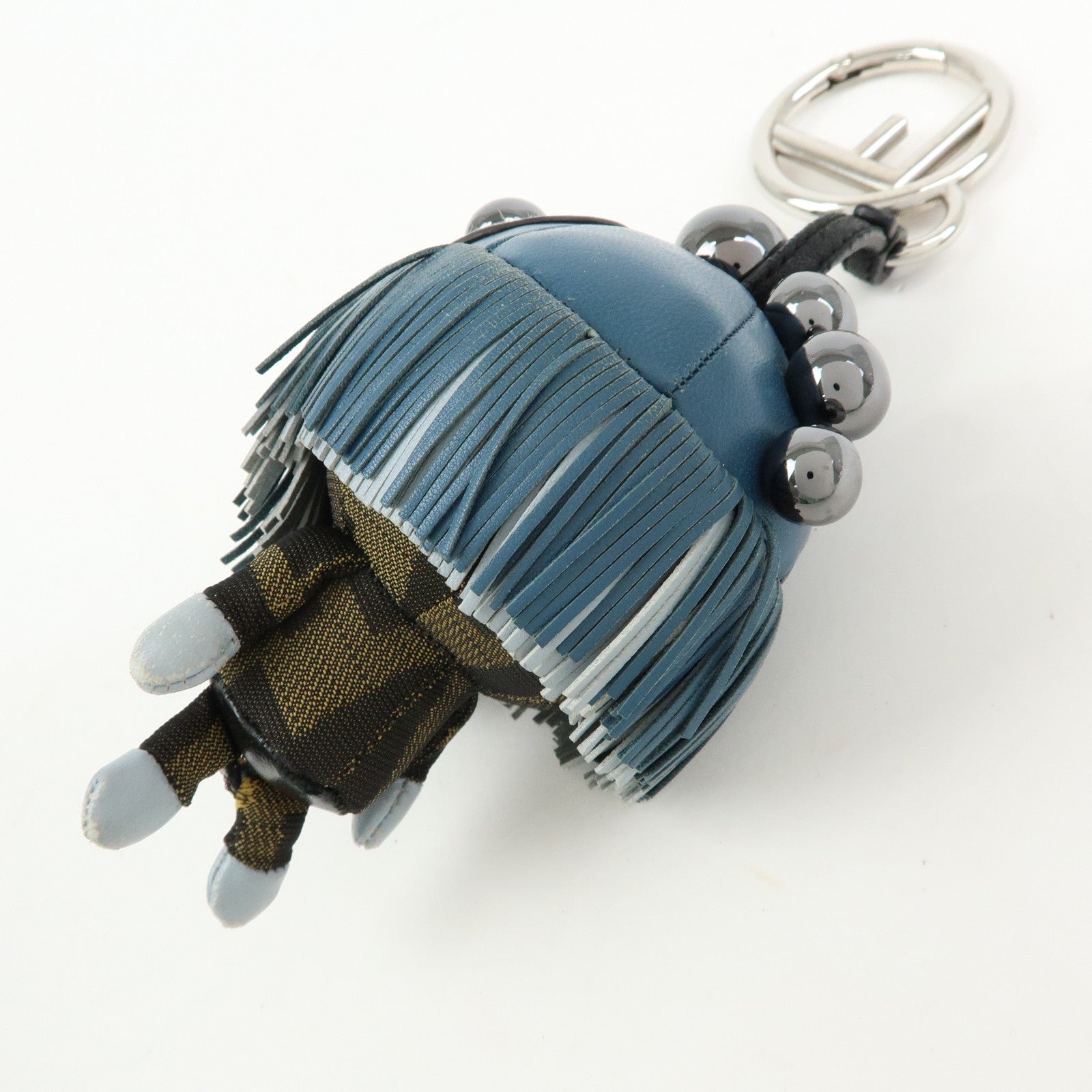FENDI Zucca Canvas Leather Space Monkey Bag Charm Key Chain Blue