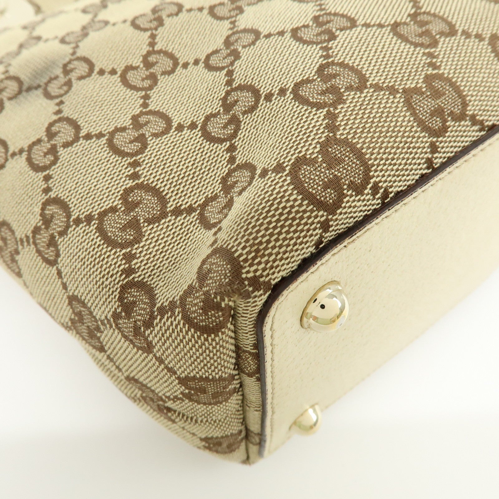 GUCCI GG Canvas Leather Tote Bag Hand Bag Beige Ivory 120840