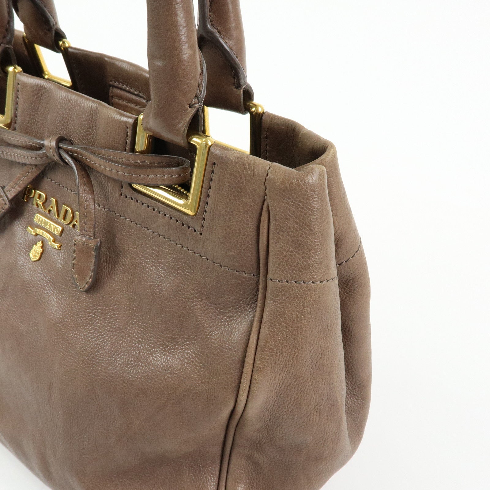 PRADA Calf Leather 2Way Bag Shoulder Bag Ribbon Brown BN2245