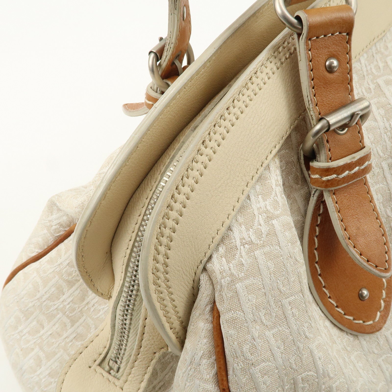 Christian Dior Trotter Canvas Leather Shoulder Bag Brown Ivory