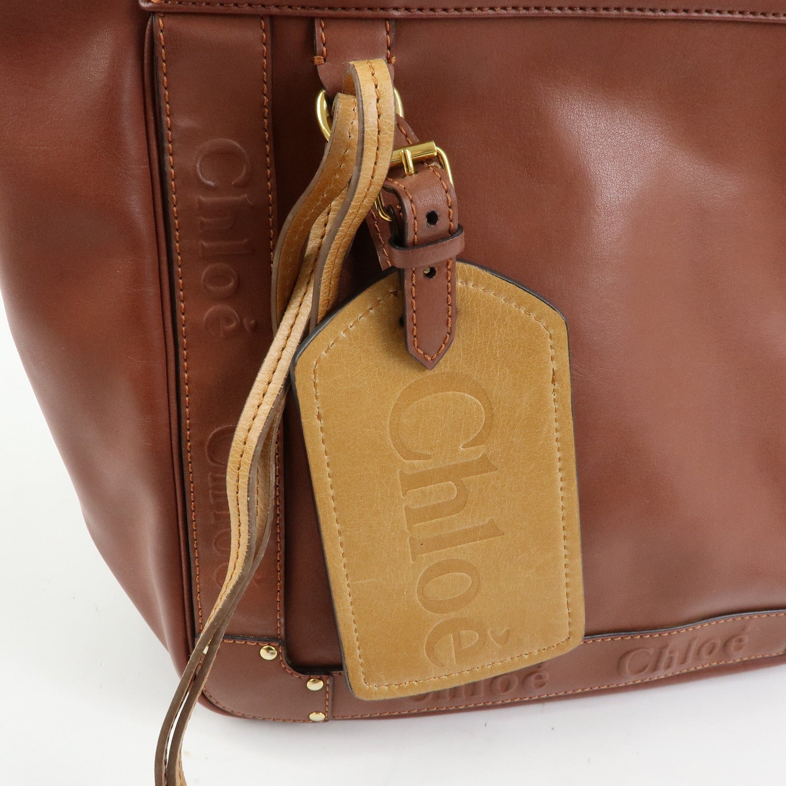 Chloe Eden Leather Tote Bag Shoulder Bag Tassel Charm Brown
