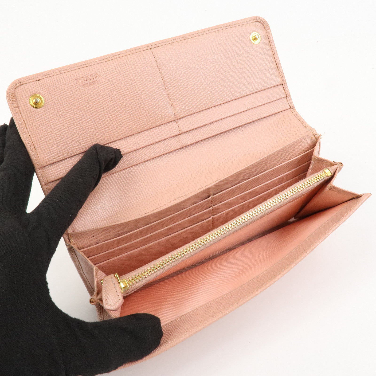 PRADA Logo Saffiano Leather Ribbon Long Wallet Pink 1M1132