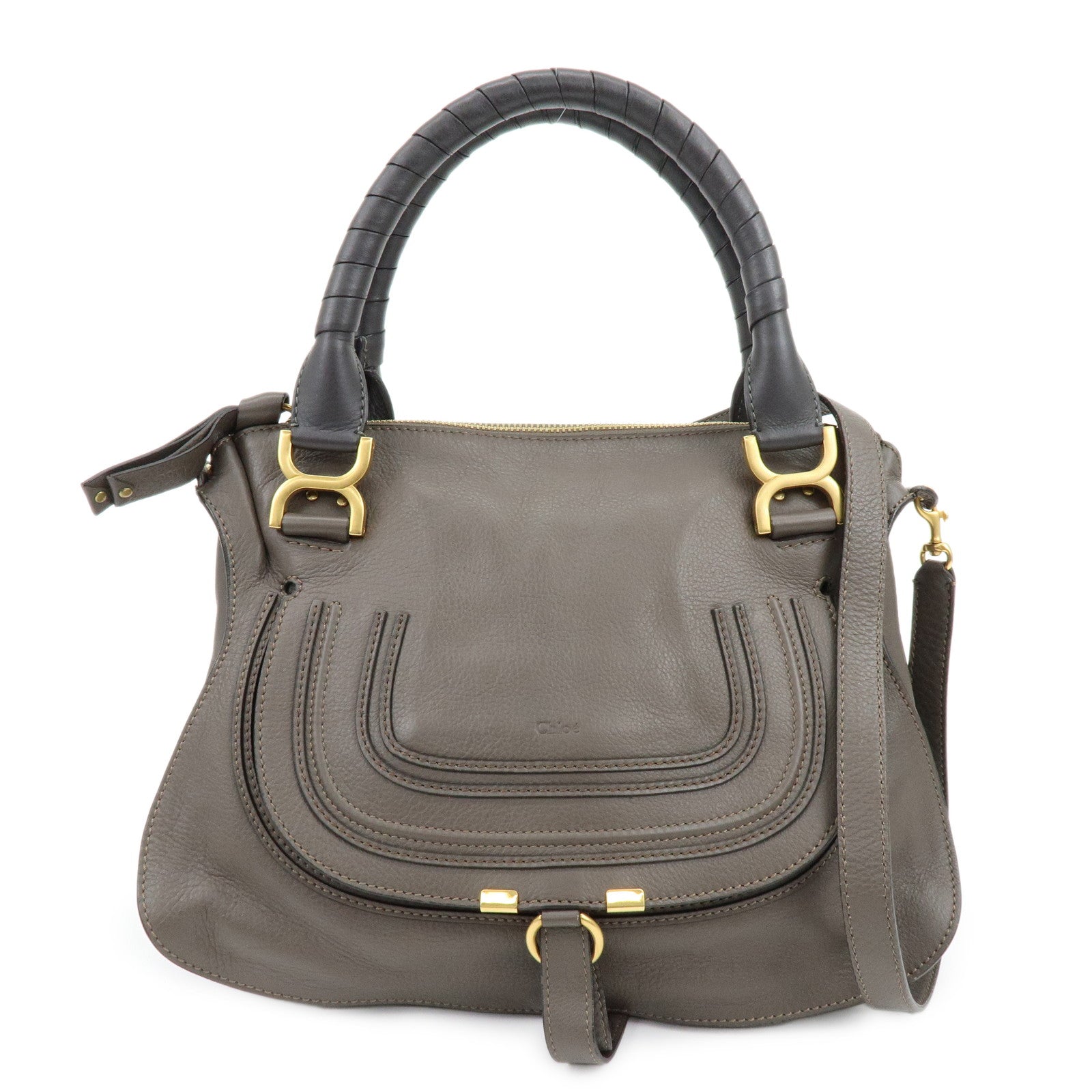 Chloe Marcie Leather 2Way Bag Shoulder Bag Hand Bag Greige
